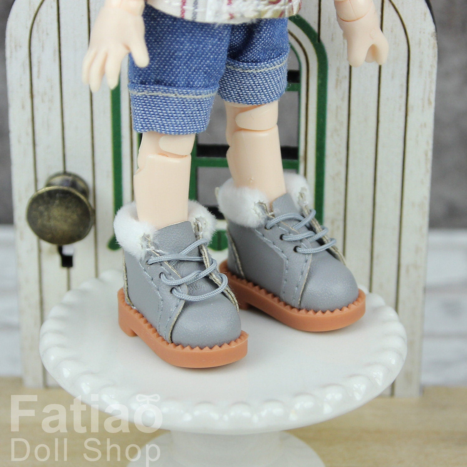 Fatiao - New OB11 Obitsu 11 1/12 BJD Nendoroid GSC Blythe OB22 pullip doll Lace-up Fur boots shoes
