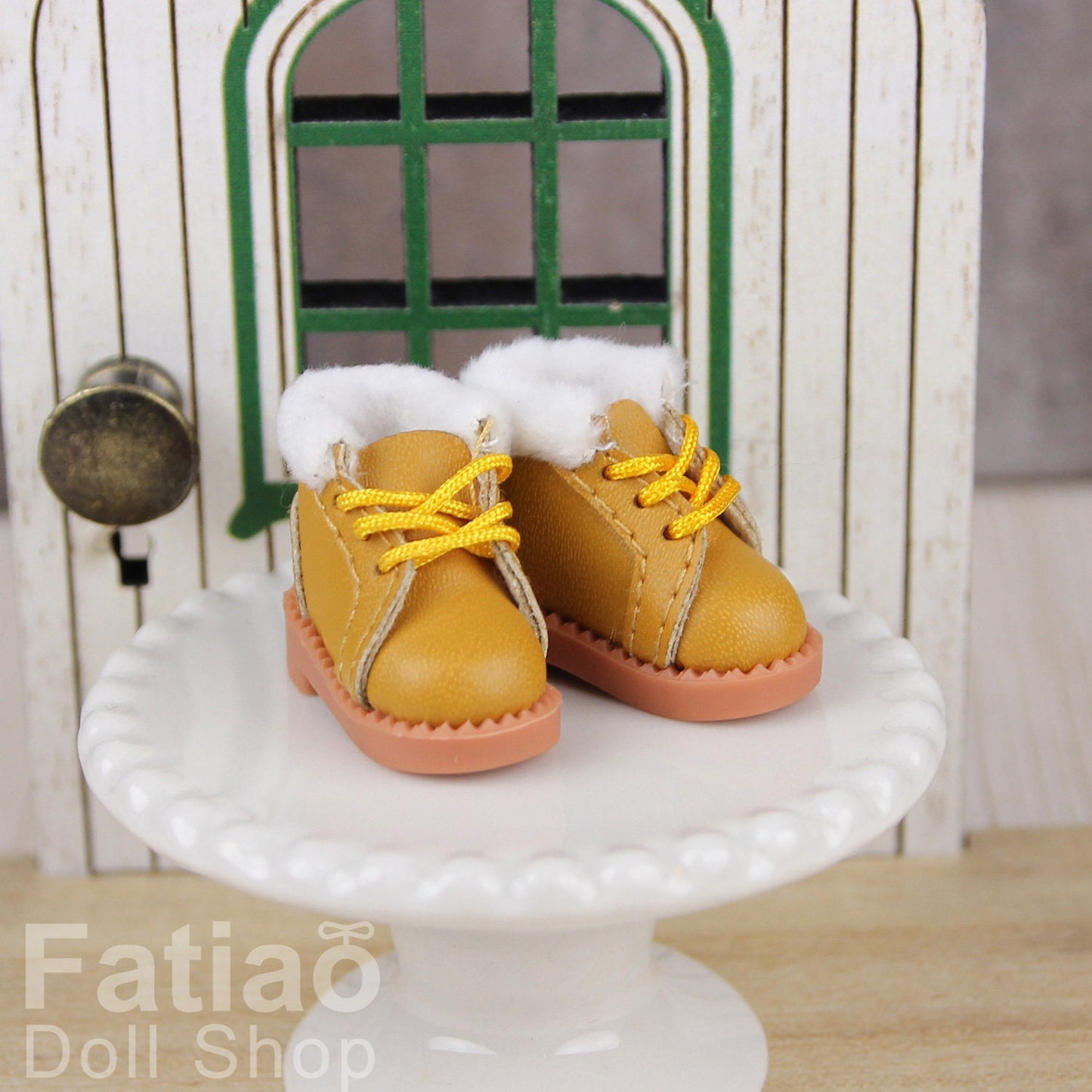 Fatiao - New OB11 Obitsu 11 1/12 BJD Nendoroid GSC Blythe OB22 pullip doll Lace-up Fur boots shoes