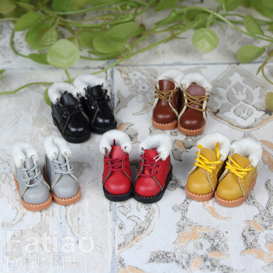 Fatiao - New OB11 Obitsu 11 1/12 BJD Nendoroid GSC Blythe OB22 pullip doll Lace-up Fur boots shoes