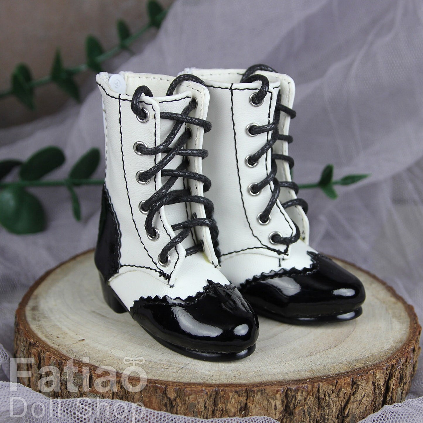 Fatiao - New 1/4 BJD MSD Dollfie Dolls Mary Jane Shoes - Black & White (Size 5.5cm)