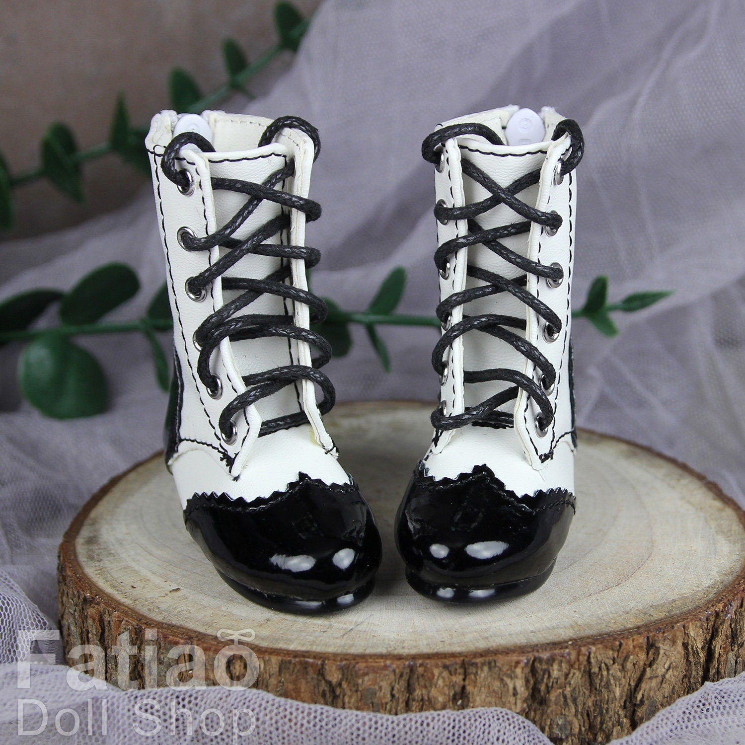 Fatiao - New 1/4 BJD MSD Dollfie Dolls Mary Jane Shoes - Black & White (Size 5.5cm)