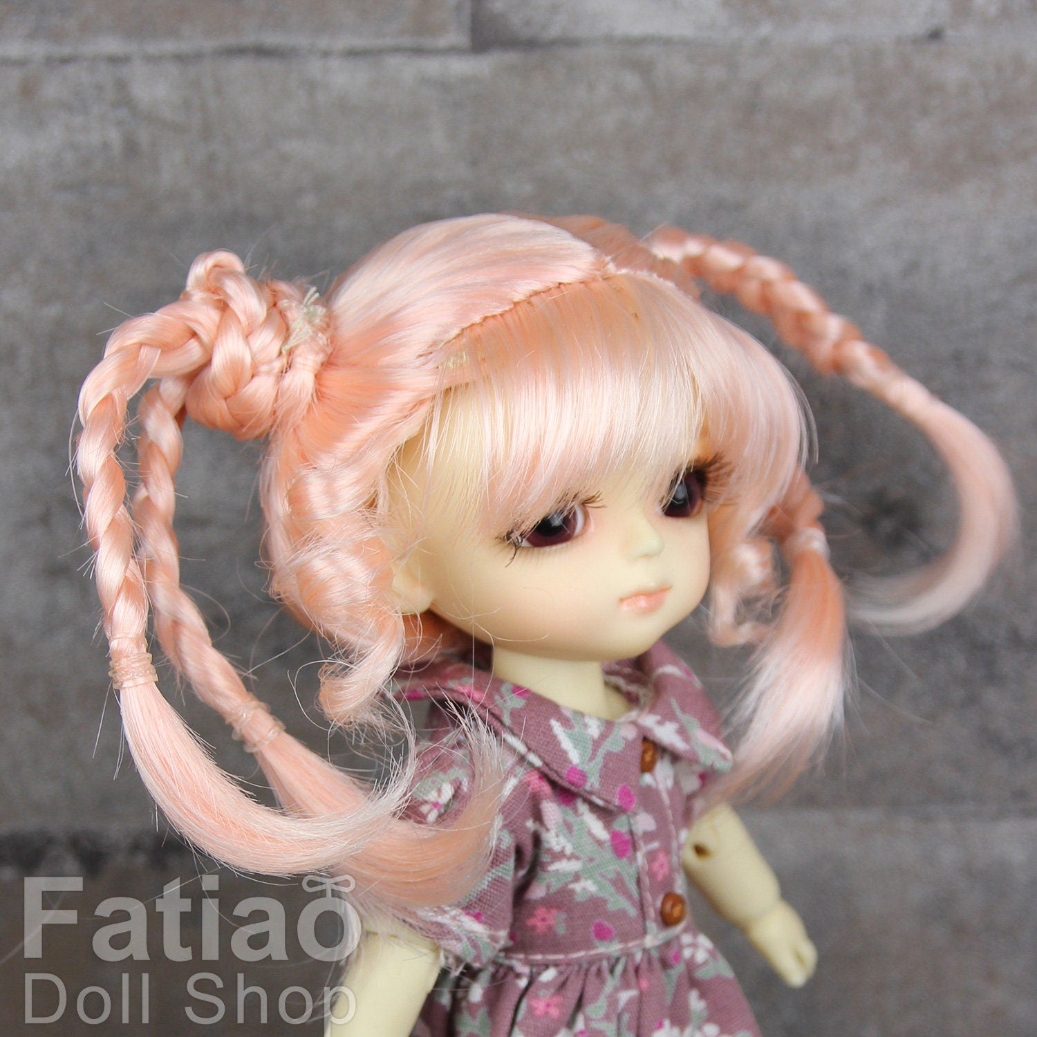 Fatiao - BJD Dollfie Lati Yellow Pukifee 5-6 inch Mohair Doll Wig - Pink Orange