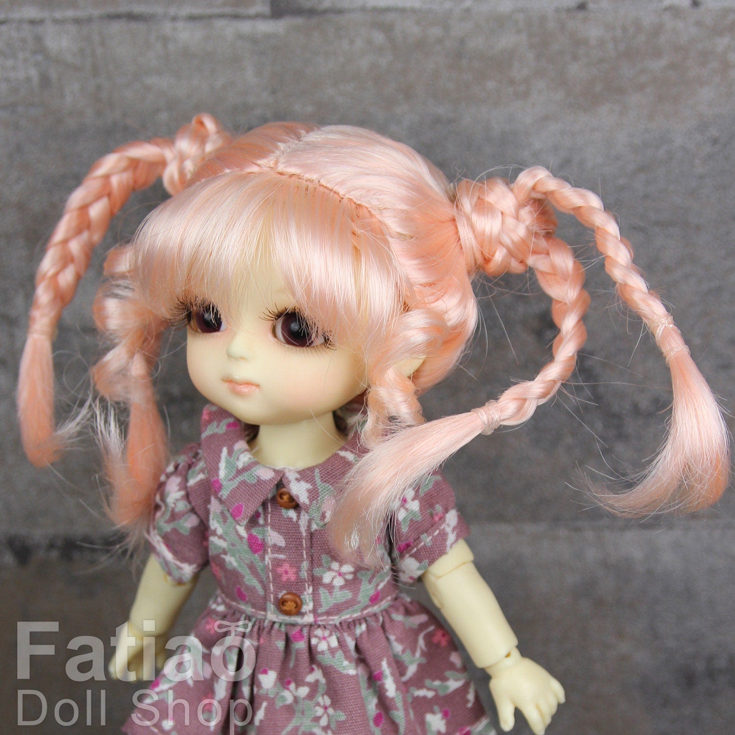 Fatiao - BJD Dollfie Lati Yellow Pukifee 5-6 inch Mohair Doll Wig - Pink Orange