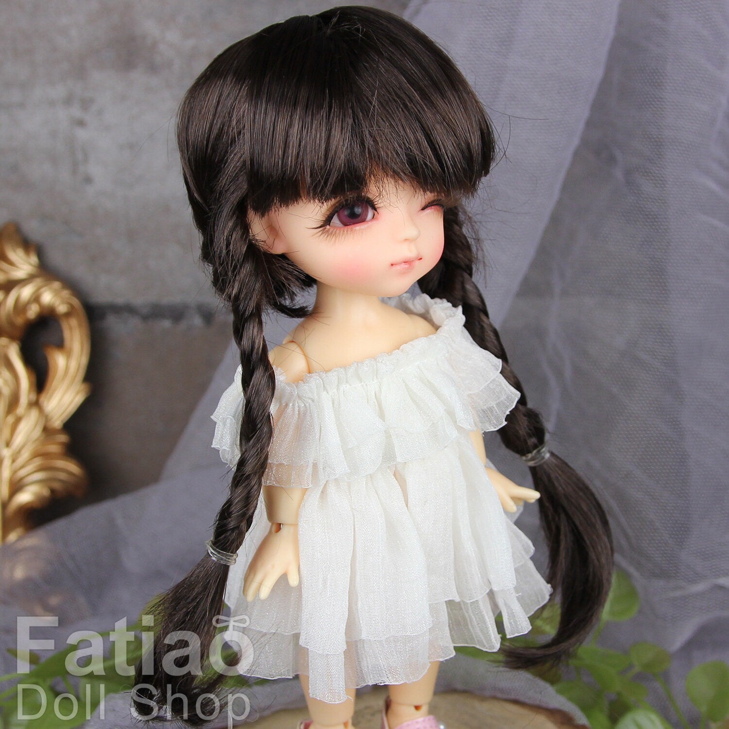 Fatiao - BJD Dollfie Lati Yellow Pukifee 5-6" Doll Wig - Dark Brown