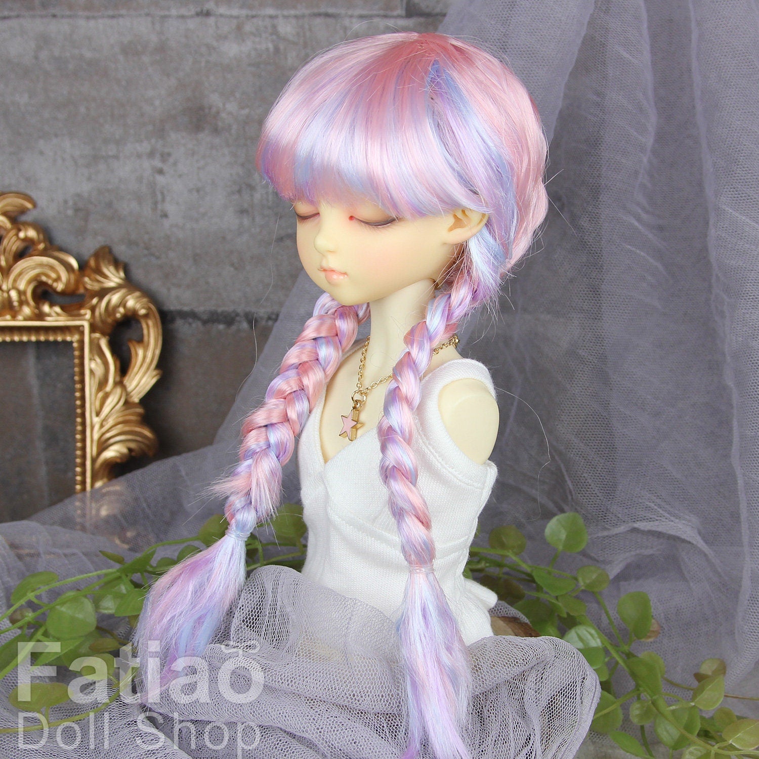 Fatiao - New Dollfie MSD Kaye Wiggs little darling doll 1/4 BJD Size 7-8 inch Dolls Wig - Pink purple