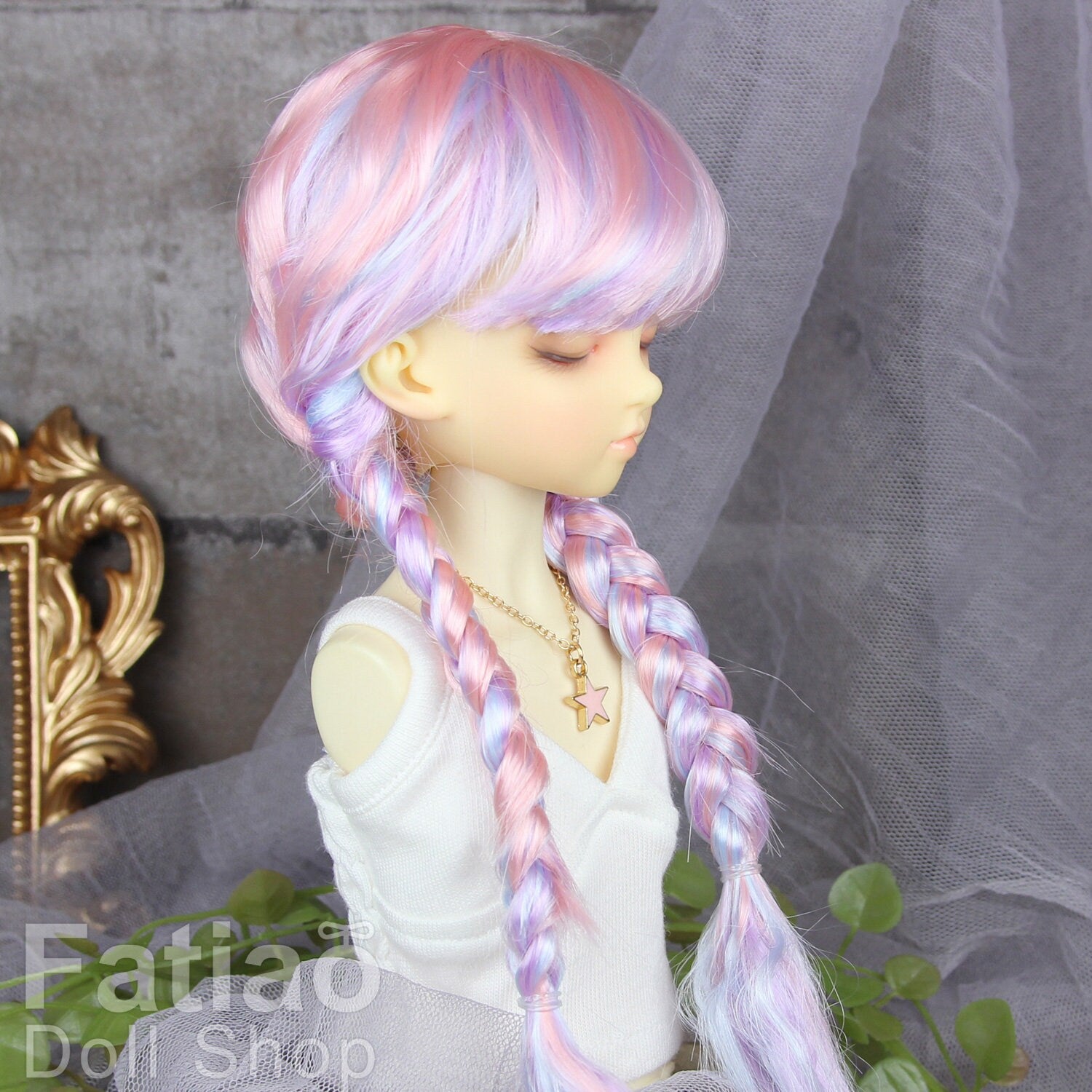 Fatiao - New Dollfie MSD Kaye Wiggs little darling doll 1/4 BJD Size 7-8 inch Dolls Wig - Pink purple
