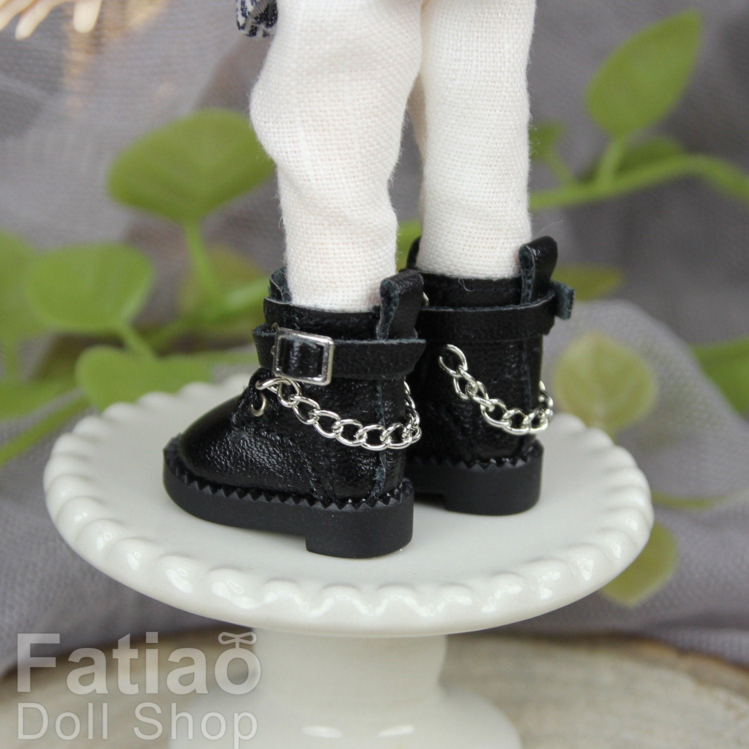 Fatiao - New Obitsu 11 OB11 1/12 BJD Nendoroid Blythe pullip doll punk iron chain Lace-up boots shoes