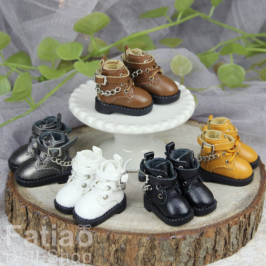Fatiao - New Obitsu 11 OB11 1/12 BJD Nendoroid Blythe pullip doll punk iron chain Lace-up boots shoes