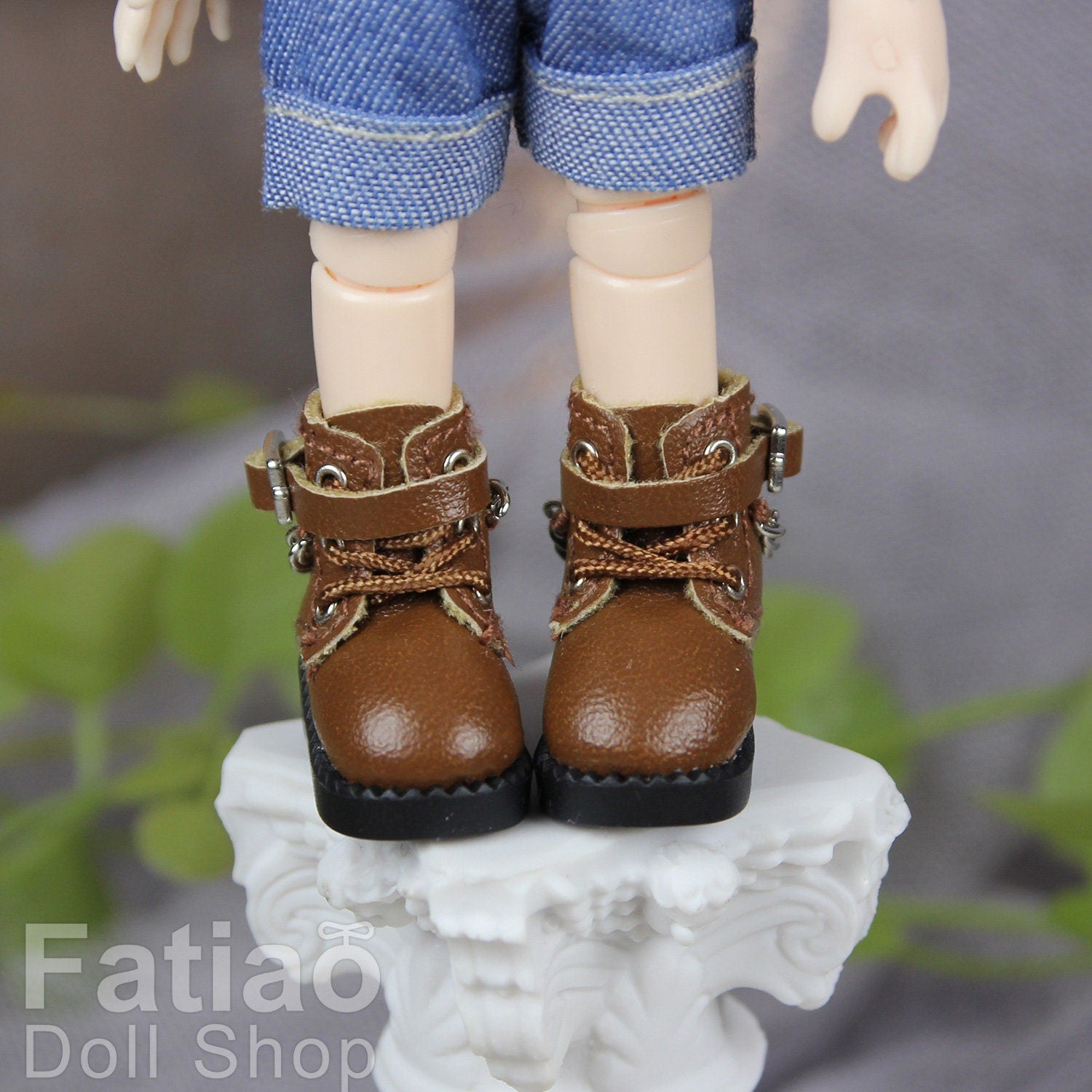Fatiao - New Obitsu 11 OB11 1/12 BJD Nendoroid Blythe pullip doll punk iron chain Lace-up boots shoes