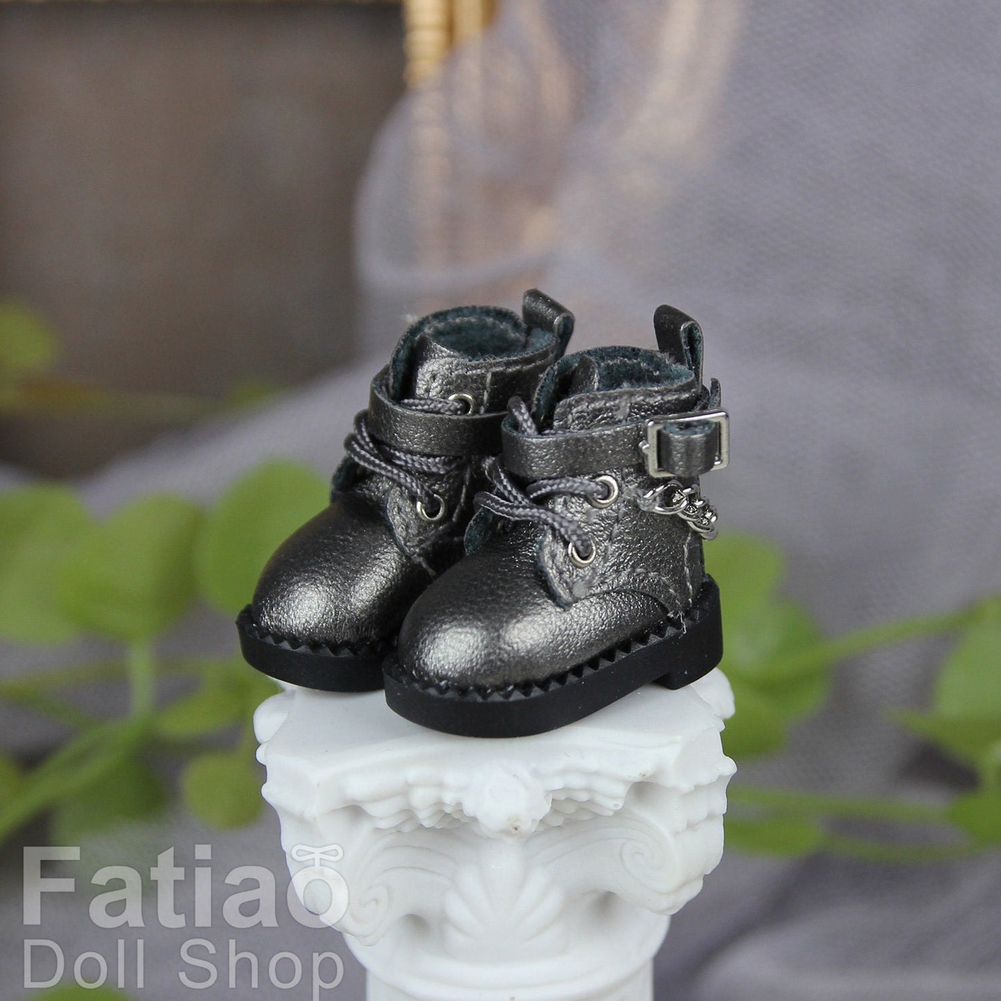 Fatiao - New Obitsu 11 OB11 1/12 BJD Nendoroid Blythe pullip doll punk iron chain Lace-up boots shoes