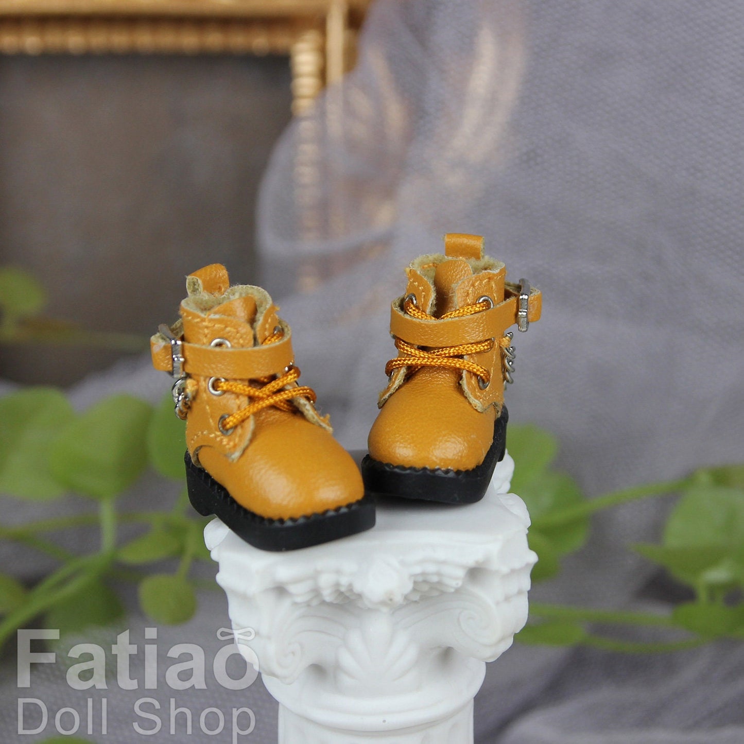Fatiao - New Obitsu 11 OB11 1/12 BJD Nendoroid Blythe pullip doll punk iron chain Lace-up boots shoes