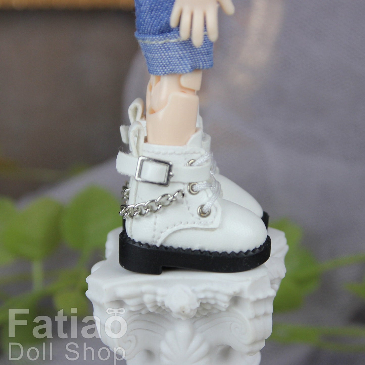 Fatiao - New Obitsu 11 OB11 1/12 BJD Nendoroid Blythe pullip doll punk iron chain Lace-up boots shoes