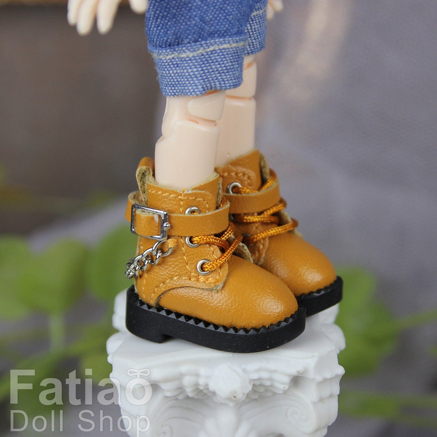Fatiao - New Obitsu 11 OB11 1/12 BJD Nendoroid Blythe pullip doll punk iron chain Lace-up boots shoes