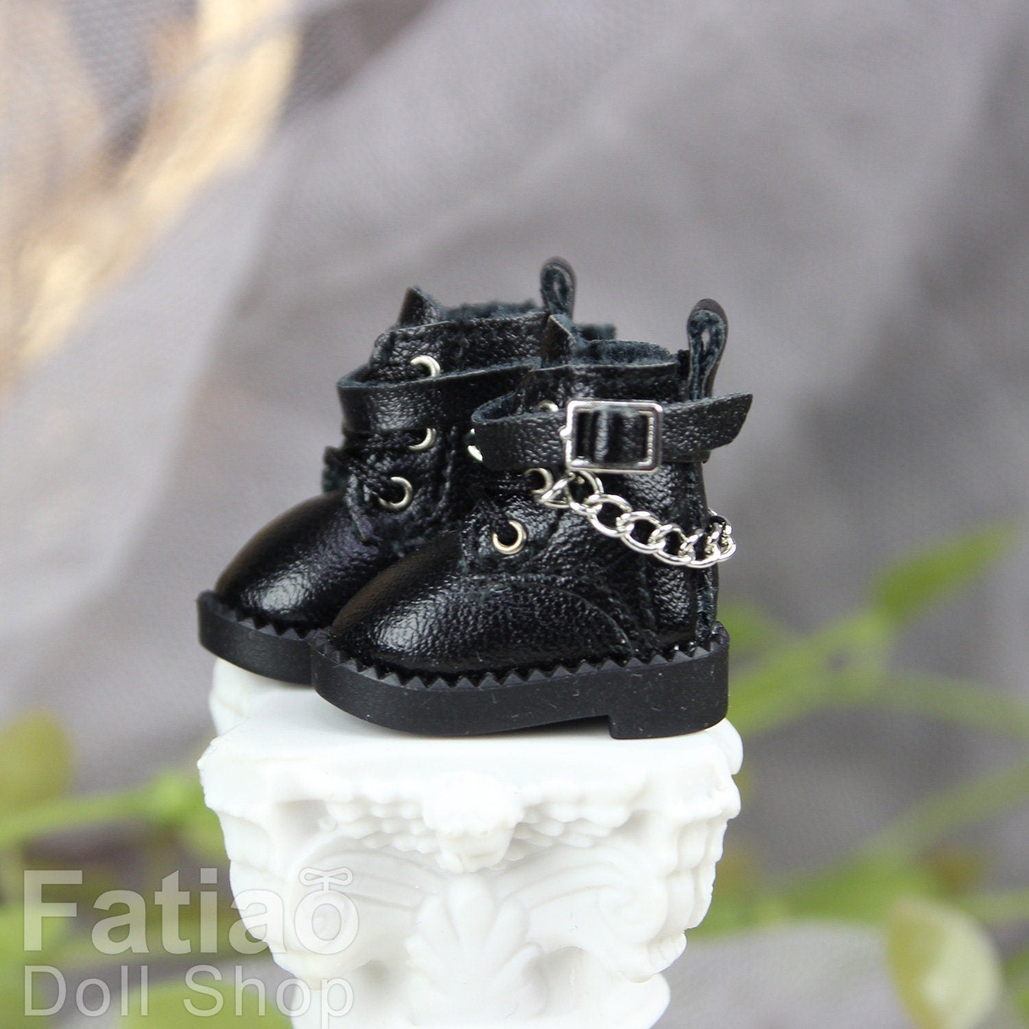 Fatiao - New Obitsu 11 OB11 1/12 BJD Nendoroid Blythe pullip doll punk iron chain Lace-up boots shoes