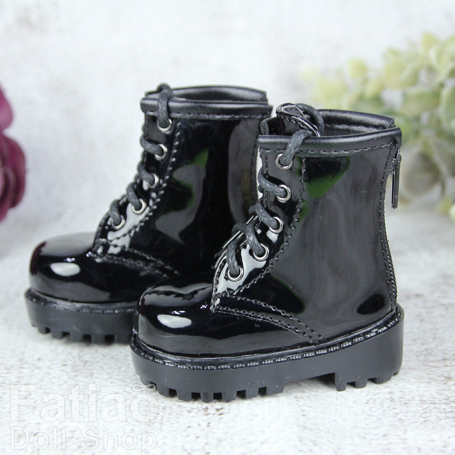 Fatiao - 1/4 BJD MSD dollfie Lace-up Boots Shoes - Black (Size 6cm)