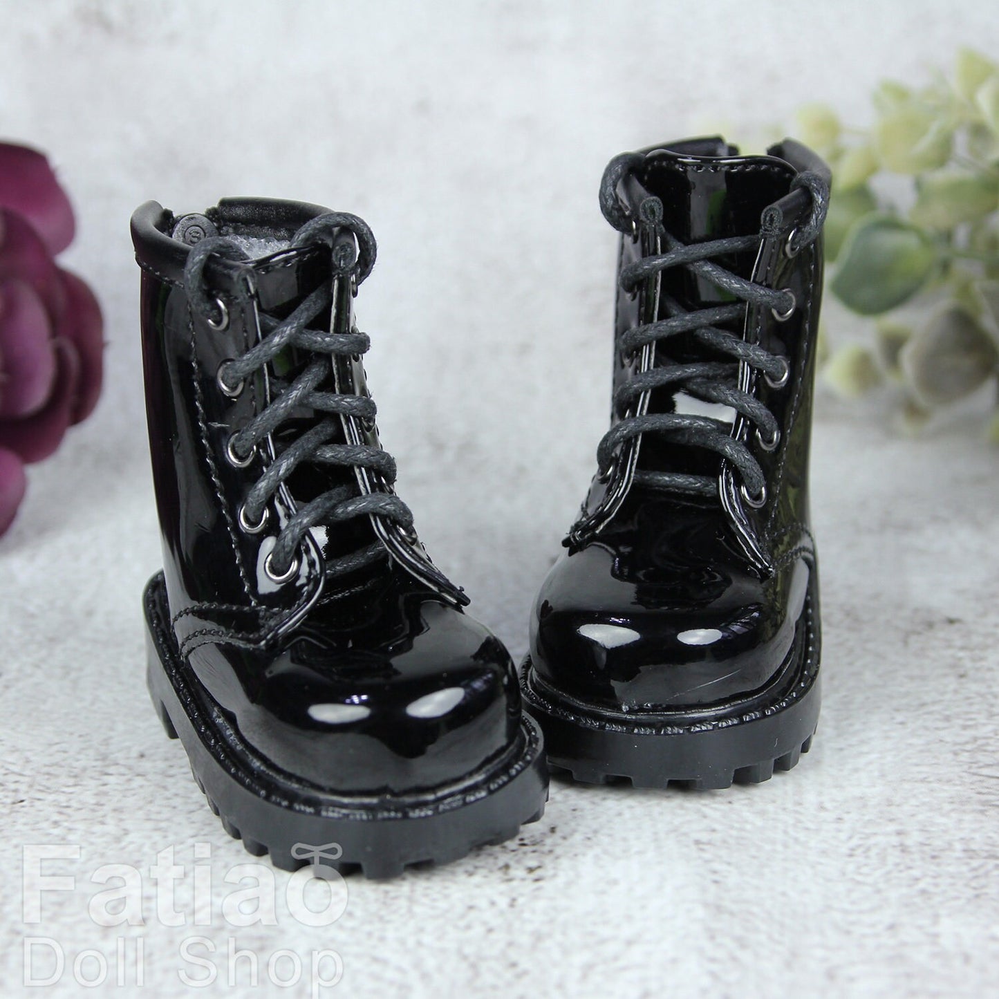 Fatiao - 1/4 BJD MSD dollfie Lace-up Boots Shoes - Black (Size 6cm)