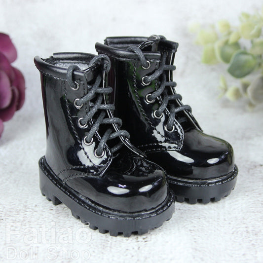 Fatiao - 1/4 BJD MSD dollfie Lace-up Boots Shoes - Black (Size 6cm)