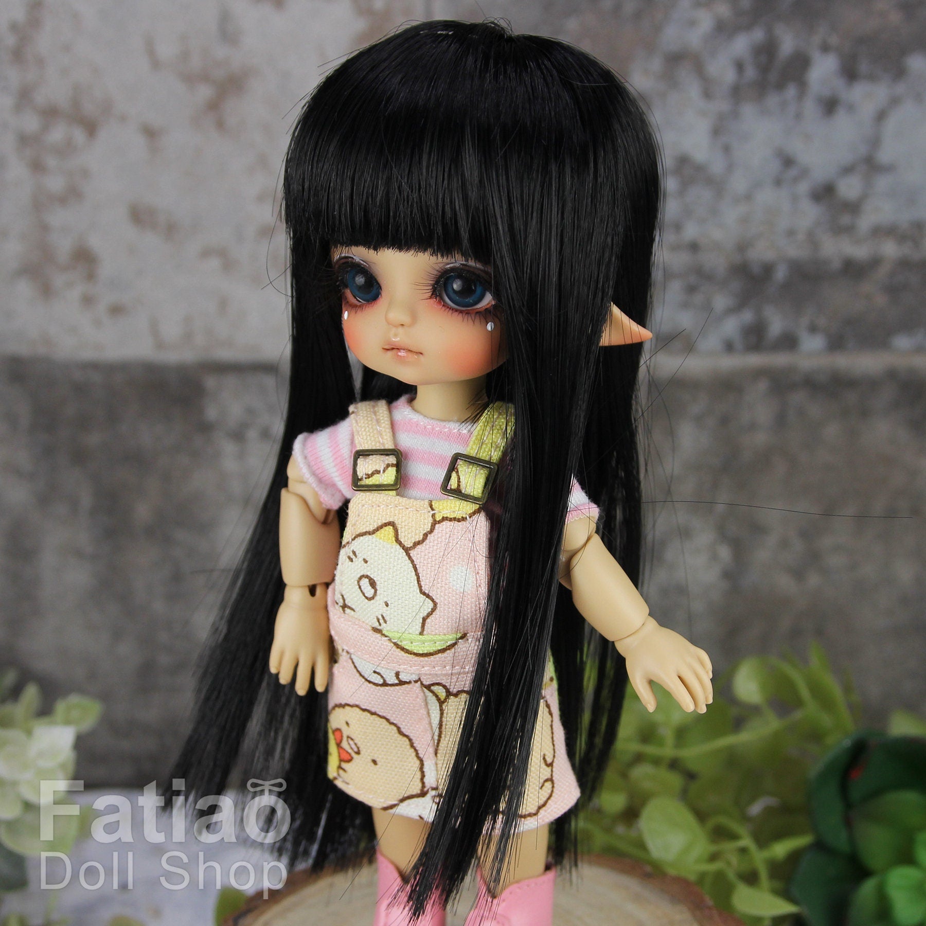 Fatiao - Dollfie Lati Yellow Pukifee 5-6" straight long hair Doll Wig - Black