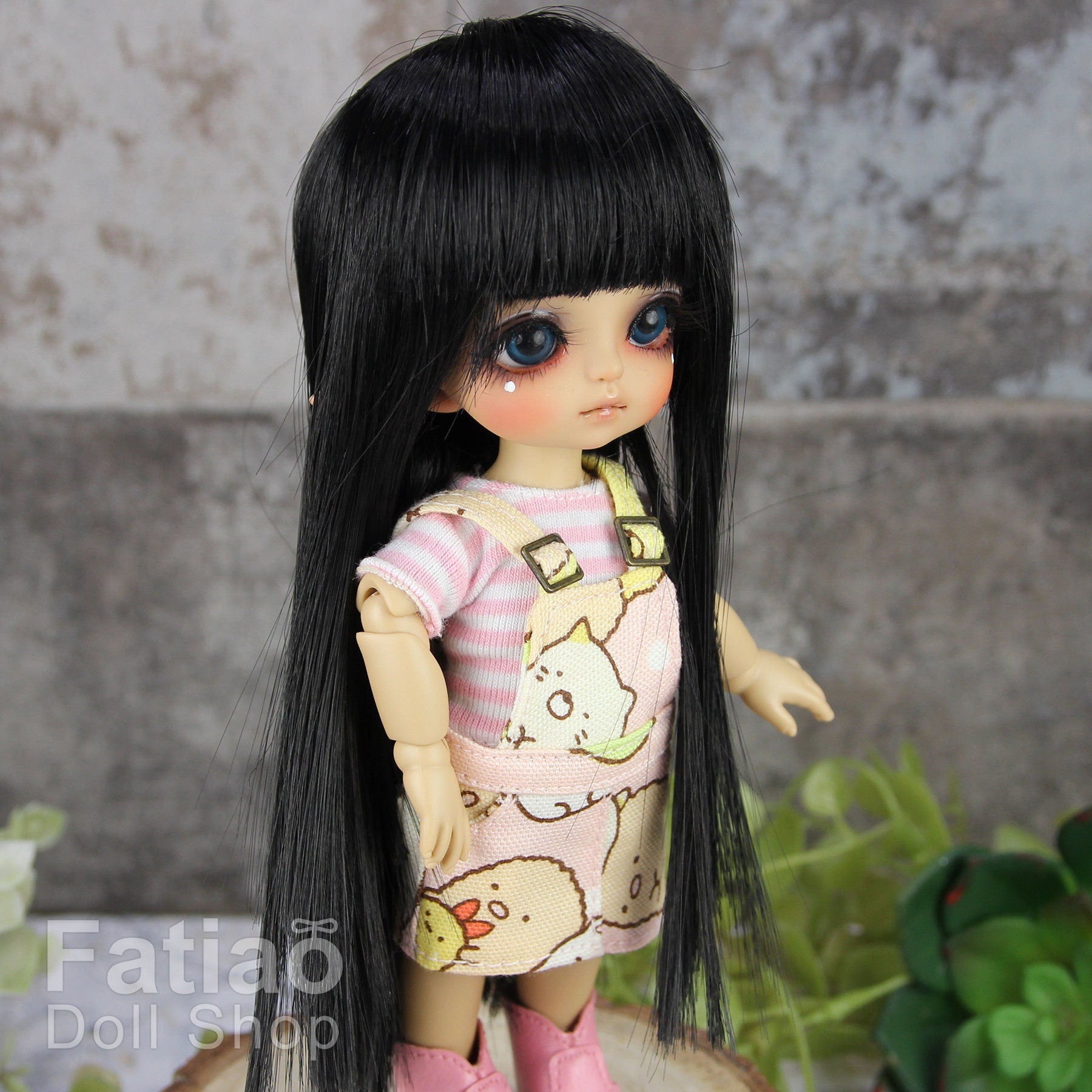 Fatiao - Dollfie Lati Yellow Pukifee 5-6" straight long hair Doll Wig - Black