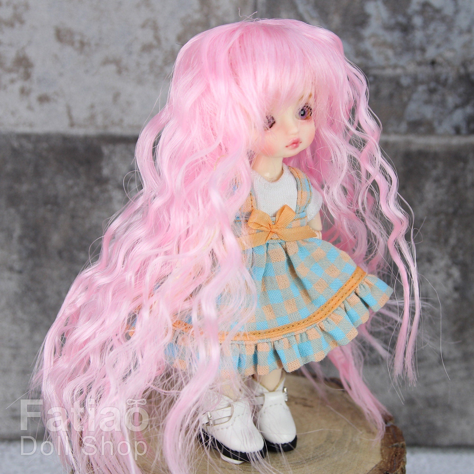 Fatiao - New BJD Dollfie pukipuki brownie 3-4" Doll curls Wig - Pink