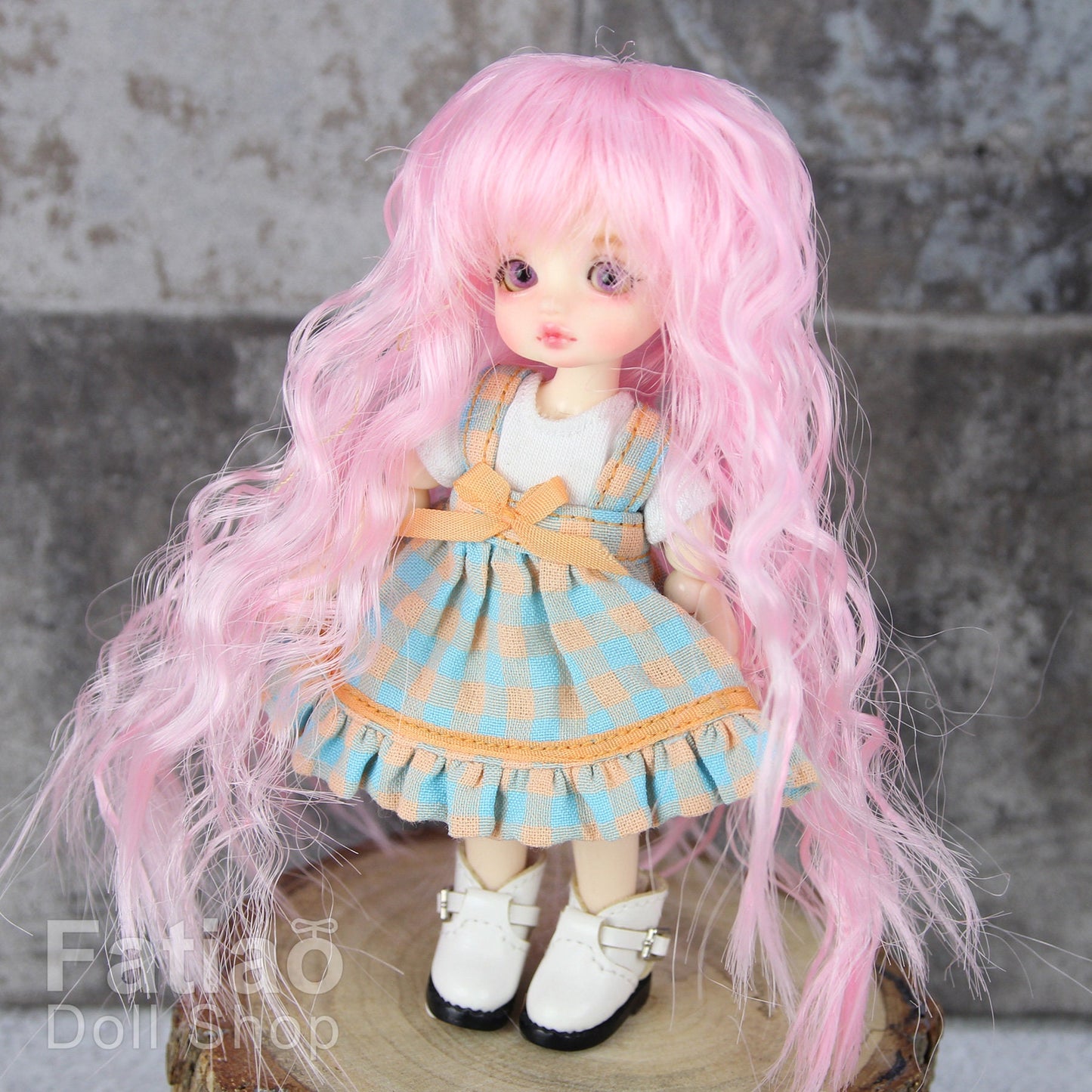 Fatiao - New BJD Dollfie pukipuki brownie 3-4" Doll curls Wig - Pink