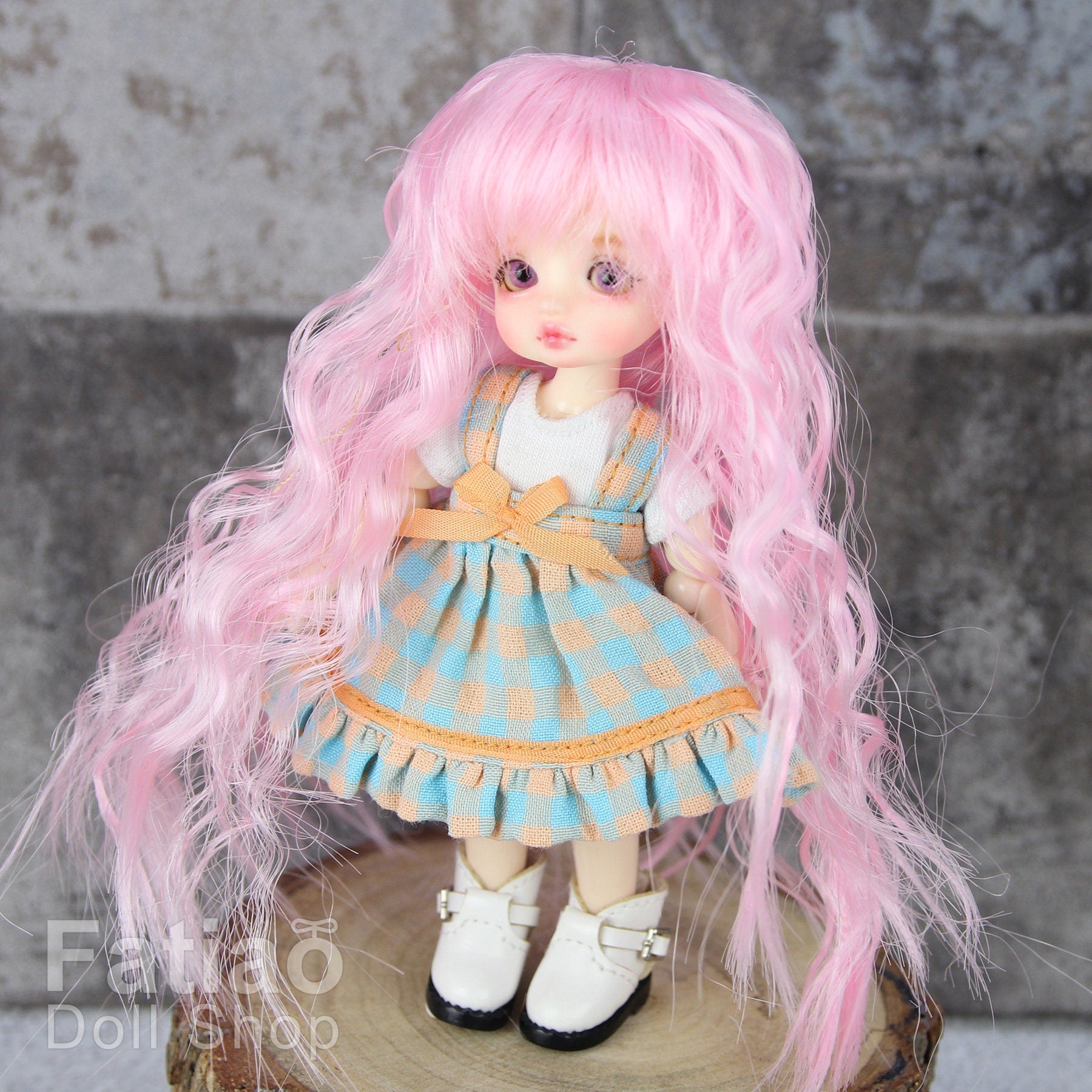 Fatiao - New BJD Dollfie pukipuki brownie 3-4" Doll curls Wig - Pink