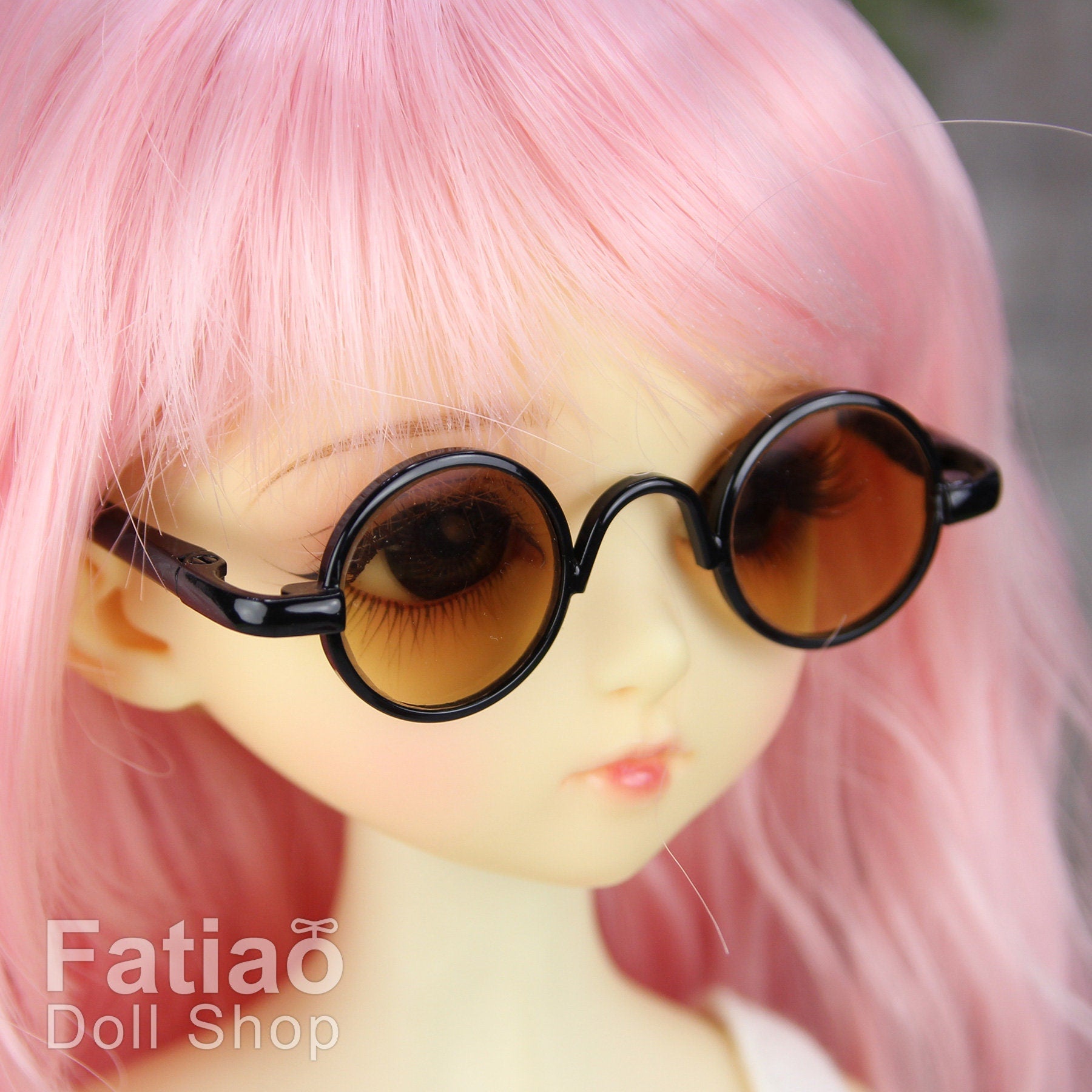 New fashion Dolls Round frame glasses fit 1/4 BJD MSD mini Super Dollfie - Tea Black