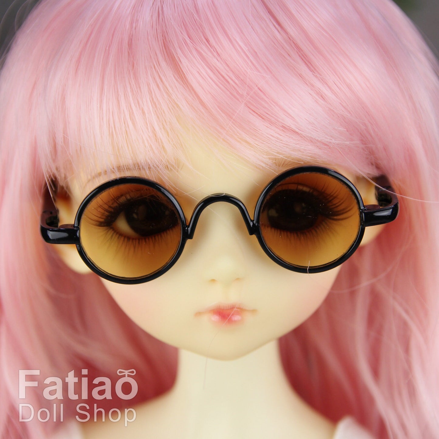 New fashion Dolls Round frame glasses fit 1/4 BJD MSD mini Super Dollfie - Tea Black