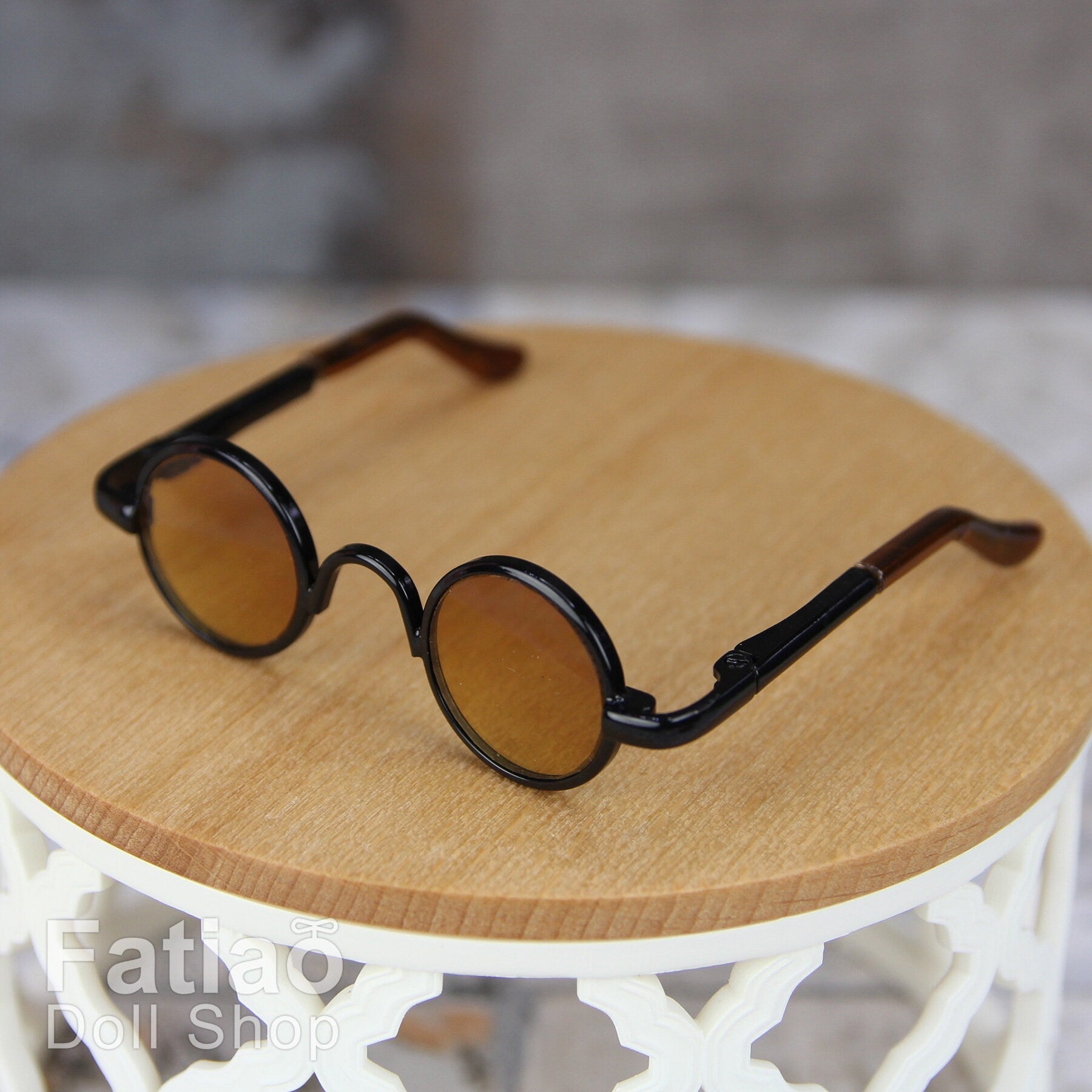 New fashion Dolls Round frame glasses fit 1/4 BJD MSD mini Super Dollfie - Tea Black