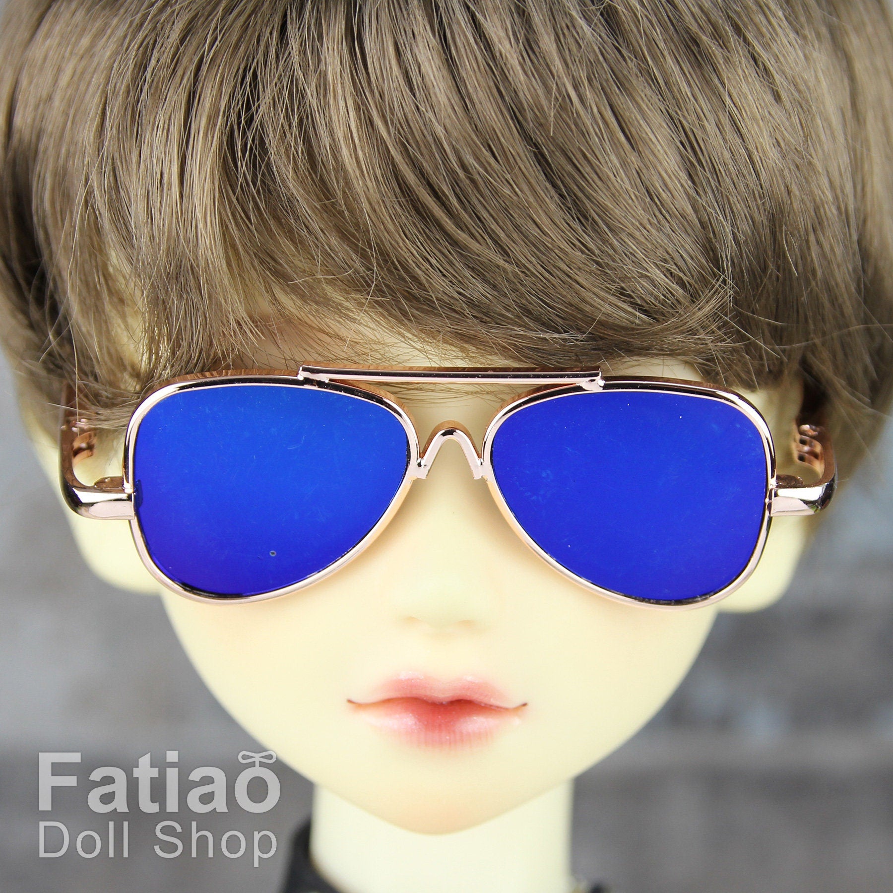 New fashion Rimless Frames Dolls Sun Glasses fit 1/3 BJD SD Super Dollfie - Gold Blue