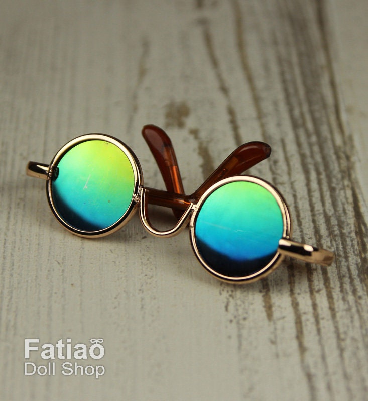 New fashion Dolls Round frame glasses fit 1/4 BJD MSD mini Super Dollfie - Gold Colorful