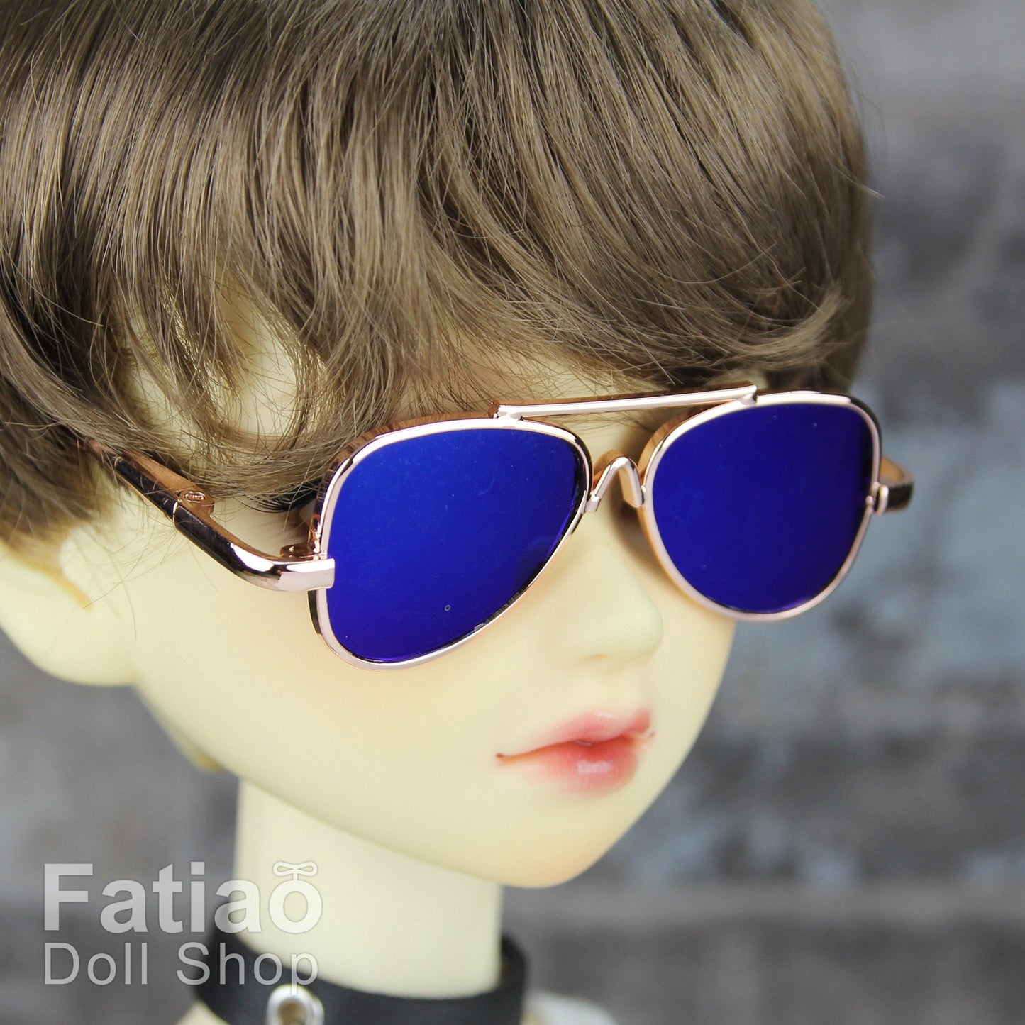 New fashion Rimless Frames Dolls Sun Glasses fit 1/3 BJD SD Super Dollfie - Gold Blue