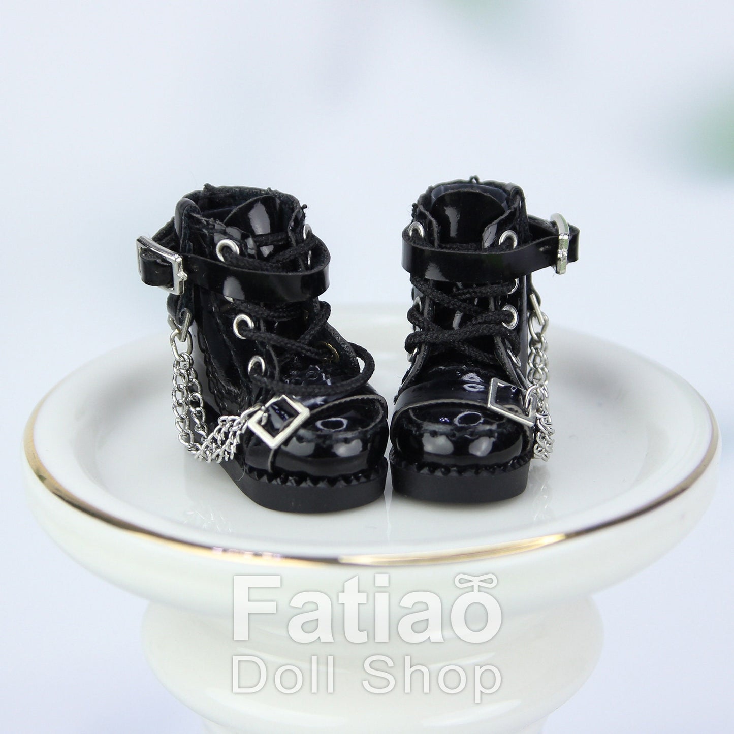 Fatiao - New Obitsu 11 OB11 1/12 BJD Nendoroid Blythe pullip doll punk iron chain Lace-up boots shoes