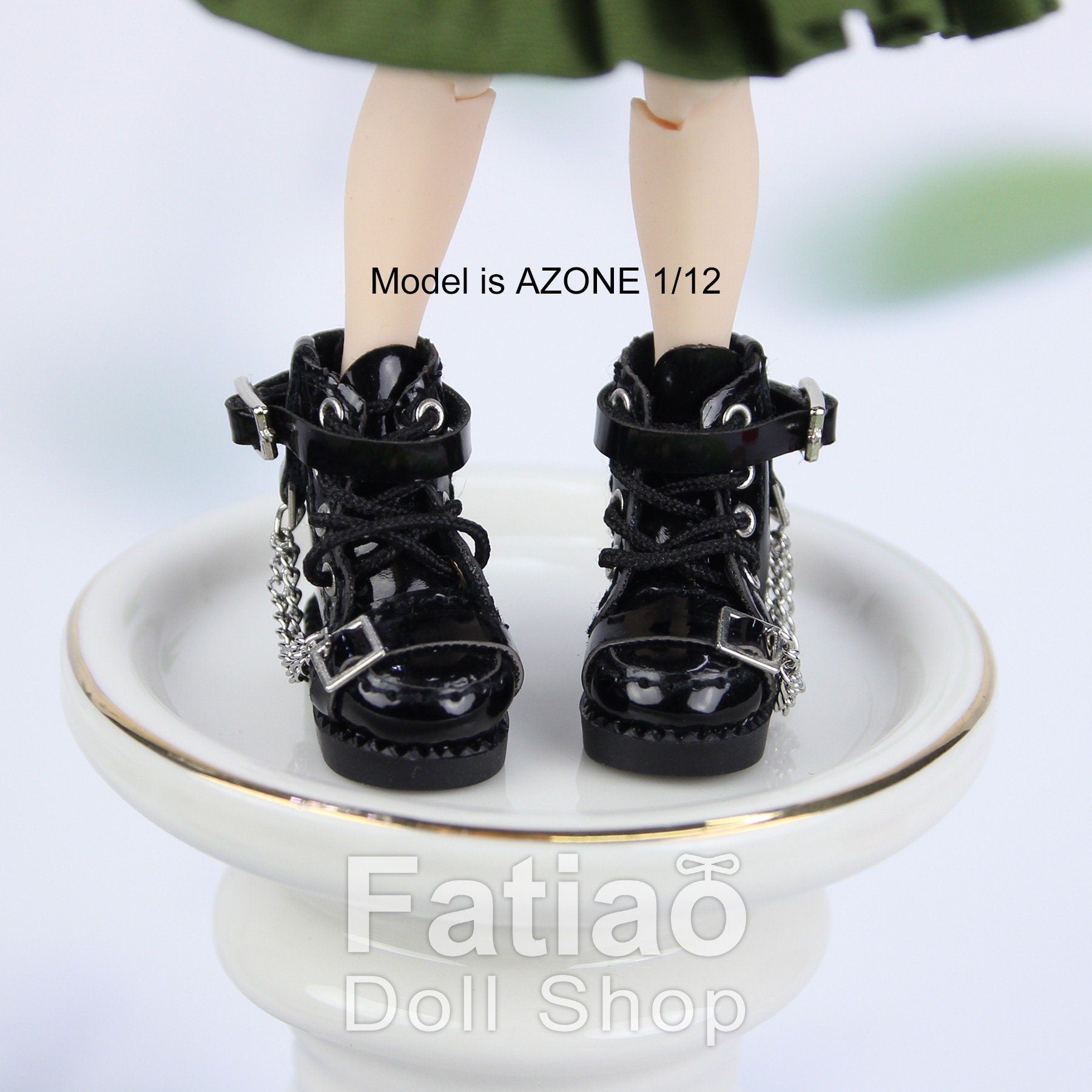 Fatiao - New Obitsu 11 OB11 1/12 BJD Nendoroid Blythe pullip doll punk iron chain Lace-up boots shoes