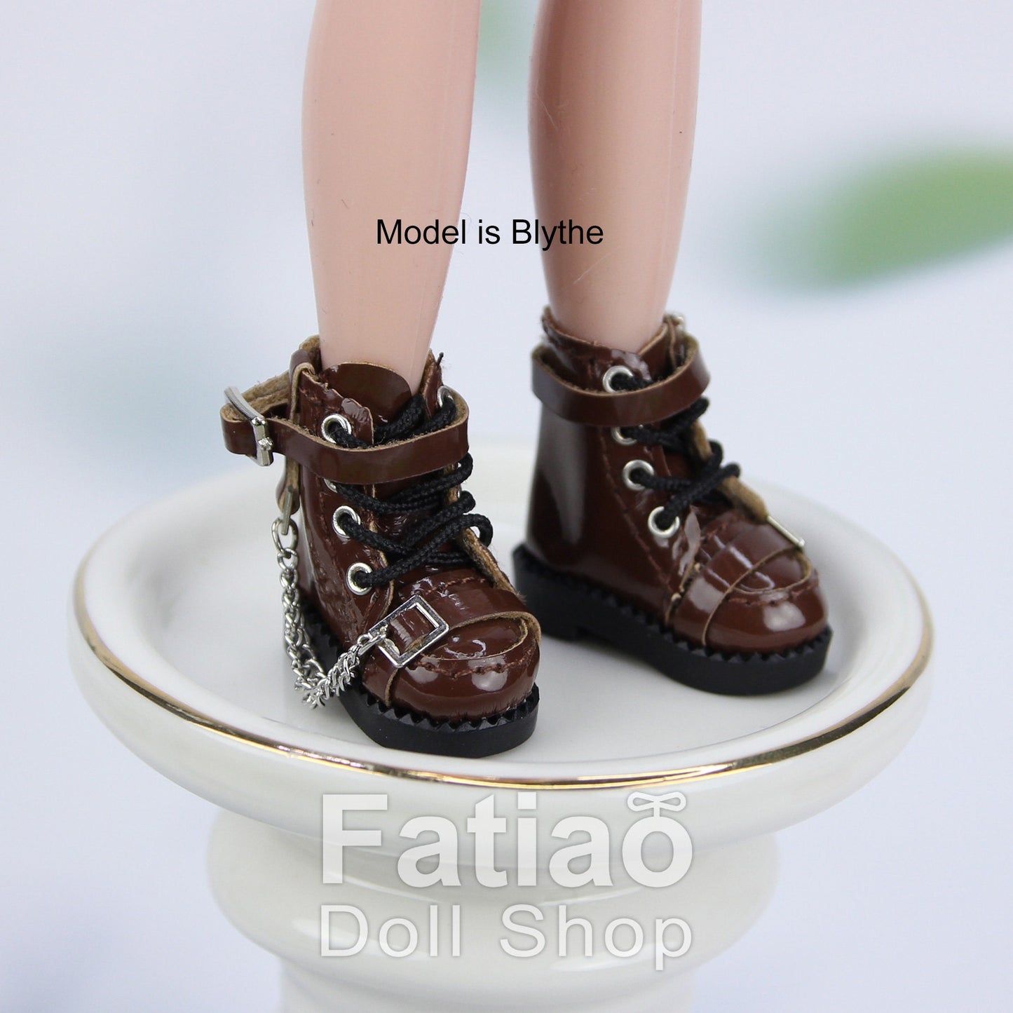 Fatiao - New Obitsu 11 OB11 1/12 BJD Nendoroid Blythe pullip doll punk iron chain Lace-up boots shoes