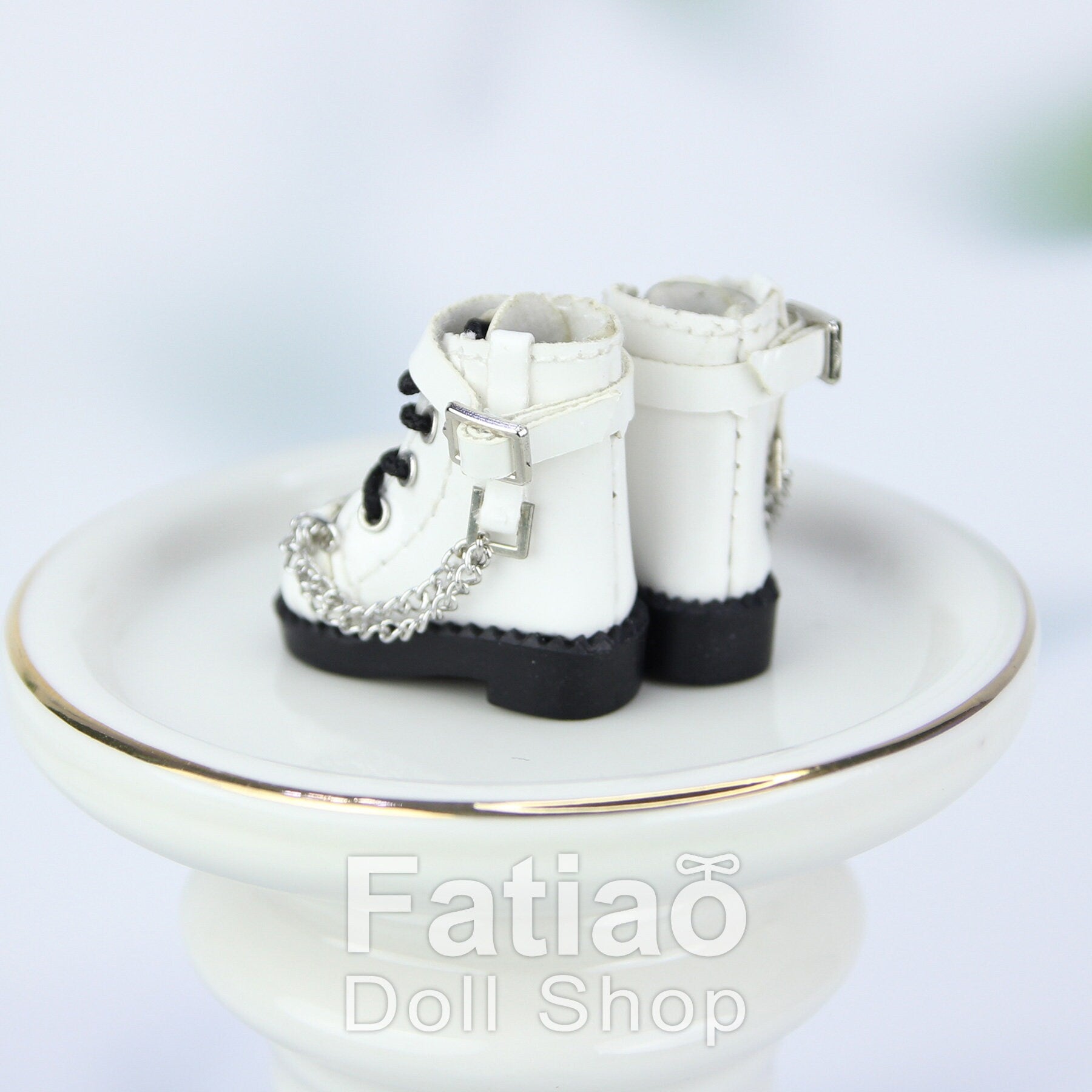 Fatiao - New Obitsu 11 OB11 1/12 BJD Nendoroid Blythe pullip doll punk iron chain Lace-up boots shoes
