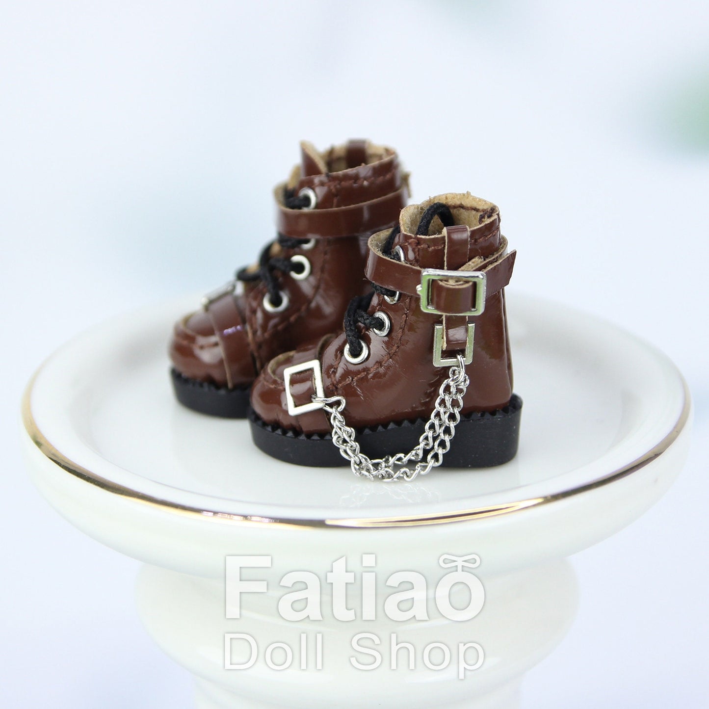 Fatiao - New Obitsu 11 OB11 1/12 BJD Nendoroid Blythe pullip doll punk iron chain Lace-up boots shoes