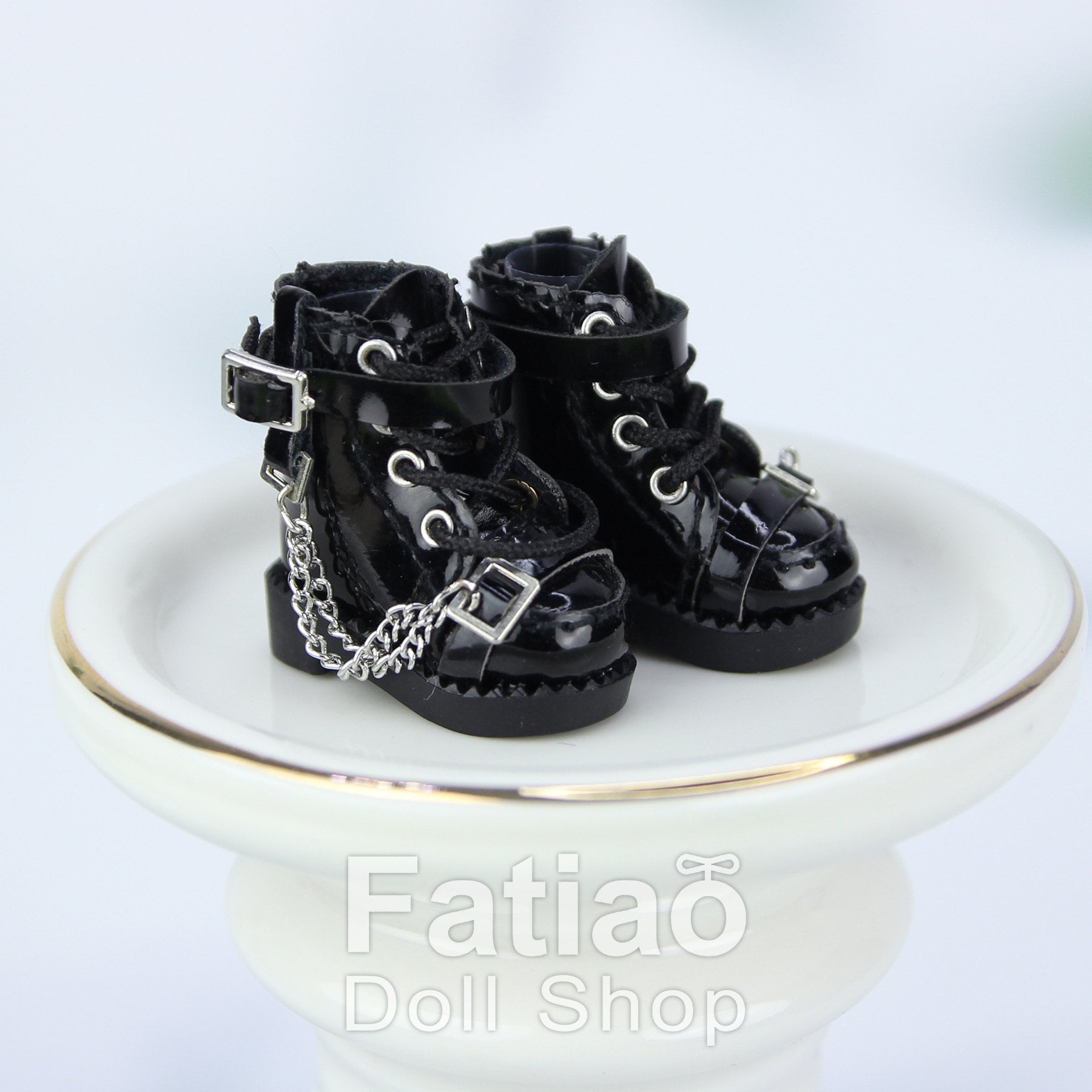 Fatiao - New Obitsu 11 OB11 1/12 BJD Nendoroid Blythe pullip doll punk iron chain Lace-up boots shoes