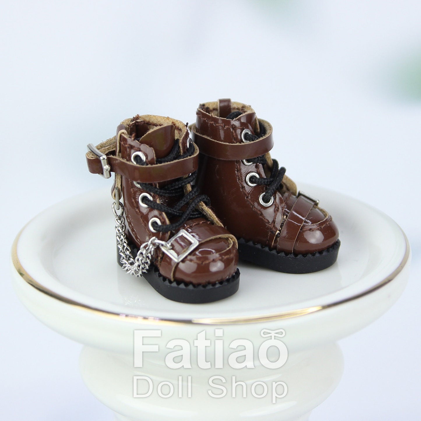 Fatiao - New Obitsu 11 OB11 1/12 BJD Nendoroid Blythe pullip doll punk iron chain Lace-up boots shoes