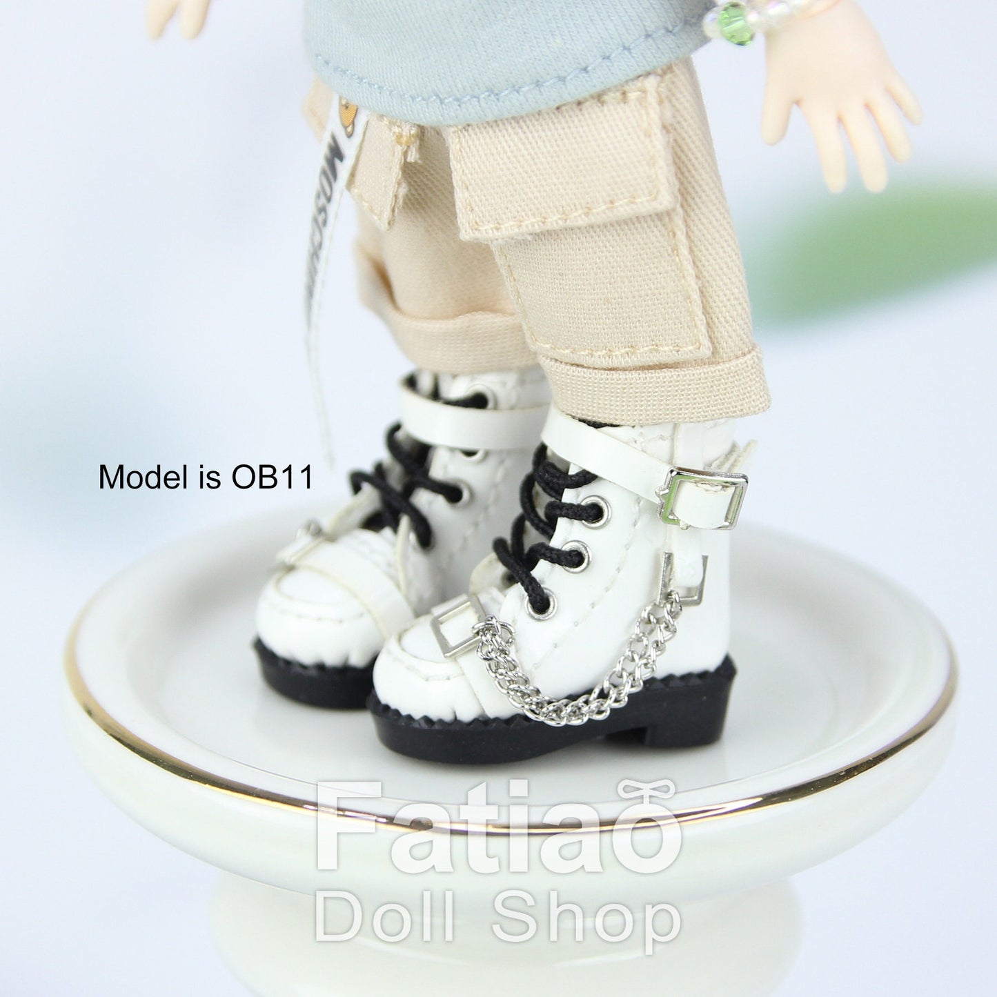 Fatiao - New Obitsu 11 OB11 1/12 BJD Nendoroid Blythe pullip doll punk iron chain Lace-up boots shoes