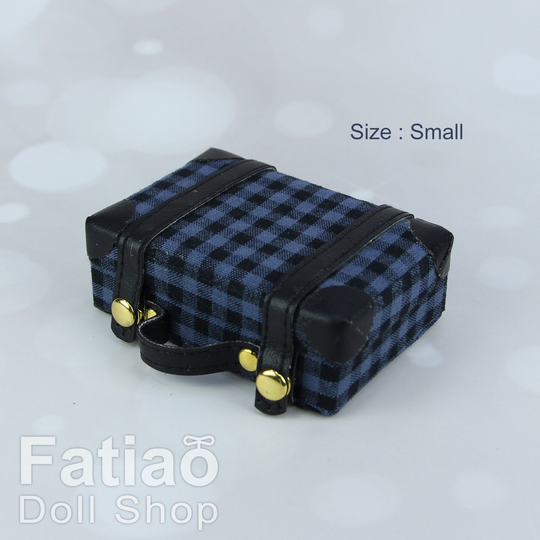 Doll BJD Dollfie Vintage Leather Miniature suitcase Trunk Bag - Blue Plaid