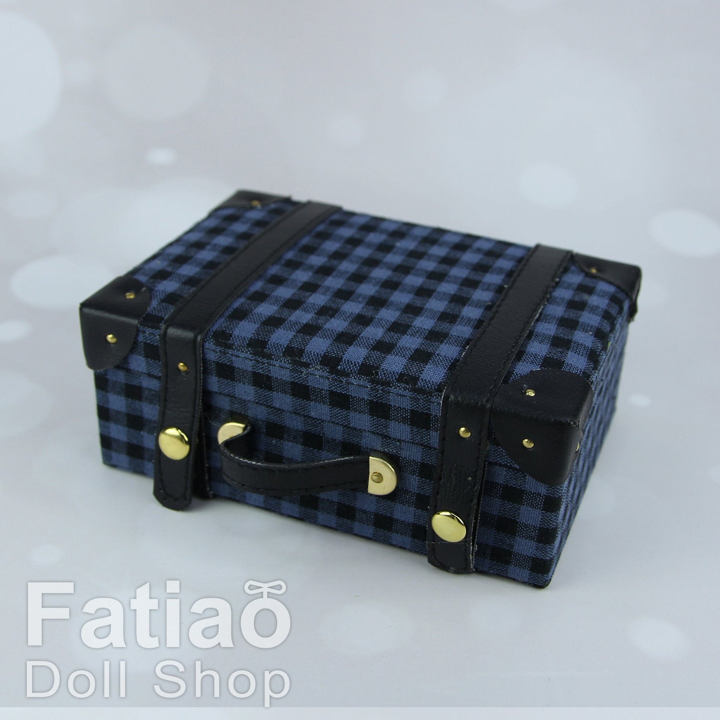 Doll BJD Dollfie Vintage Leather Miniature suitcase Trunk Bag - Blue Plaid