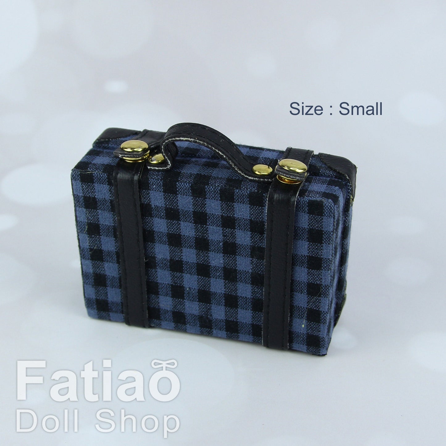 Doll BJD Dollfie Vintage Leather Miniature suitcase Trunk Bag - Blue Plaid