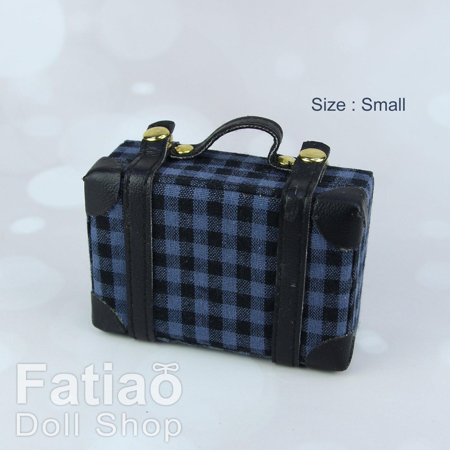 Doll BJD Dollfie Vintage Leather Miniature suitcase Trunk Bag - Blue Plaid