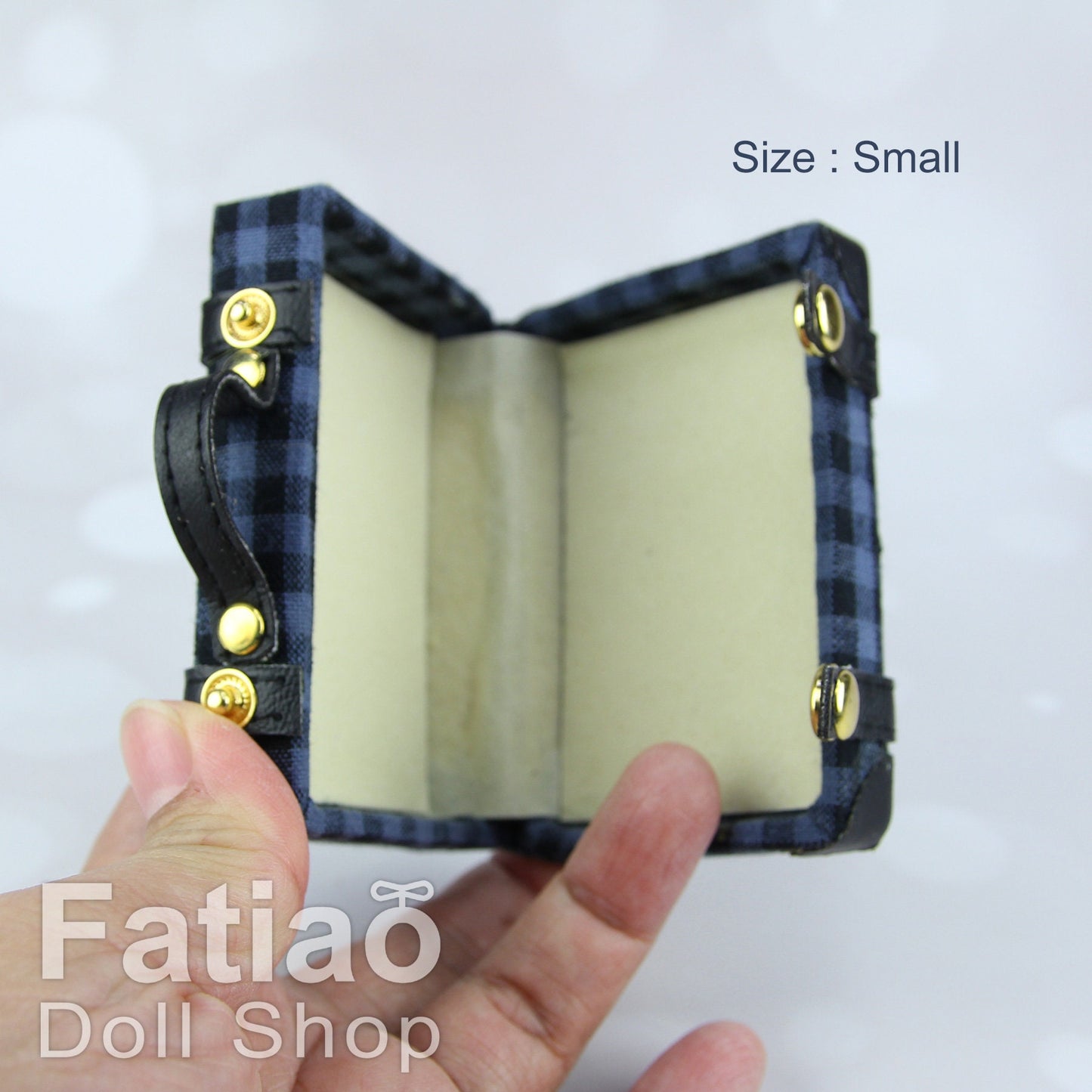 Doll BJD Dollfie Vintage Leather Miniature suitcase Trunk Bag - Blue Plaid