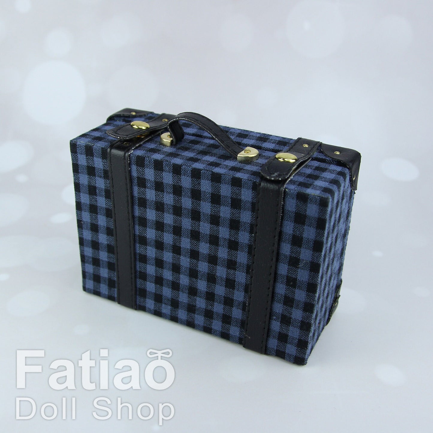 Doll BJD Dollfie Vintage Leather Miniature suitcase Trunk Bag - Blue Plaid