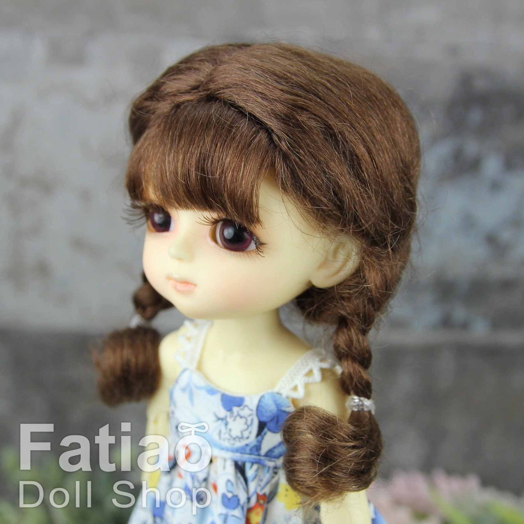 Fatiao - Dollfie Lati Yellow Pukifee 5-6 inch Mohair Doll Wig - Dark Brown