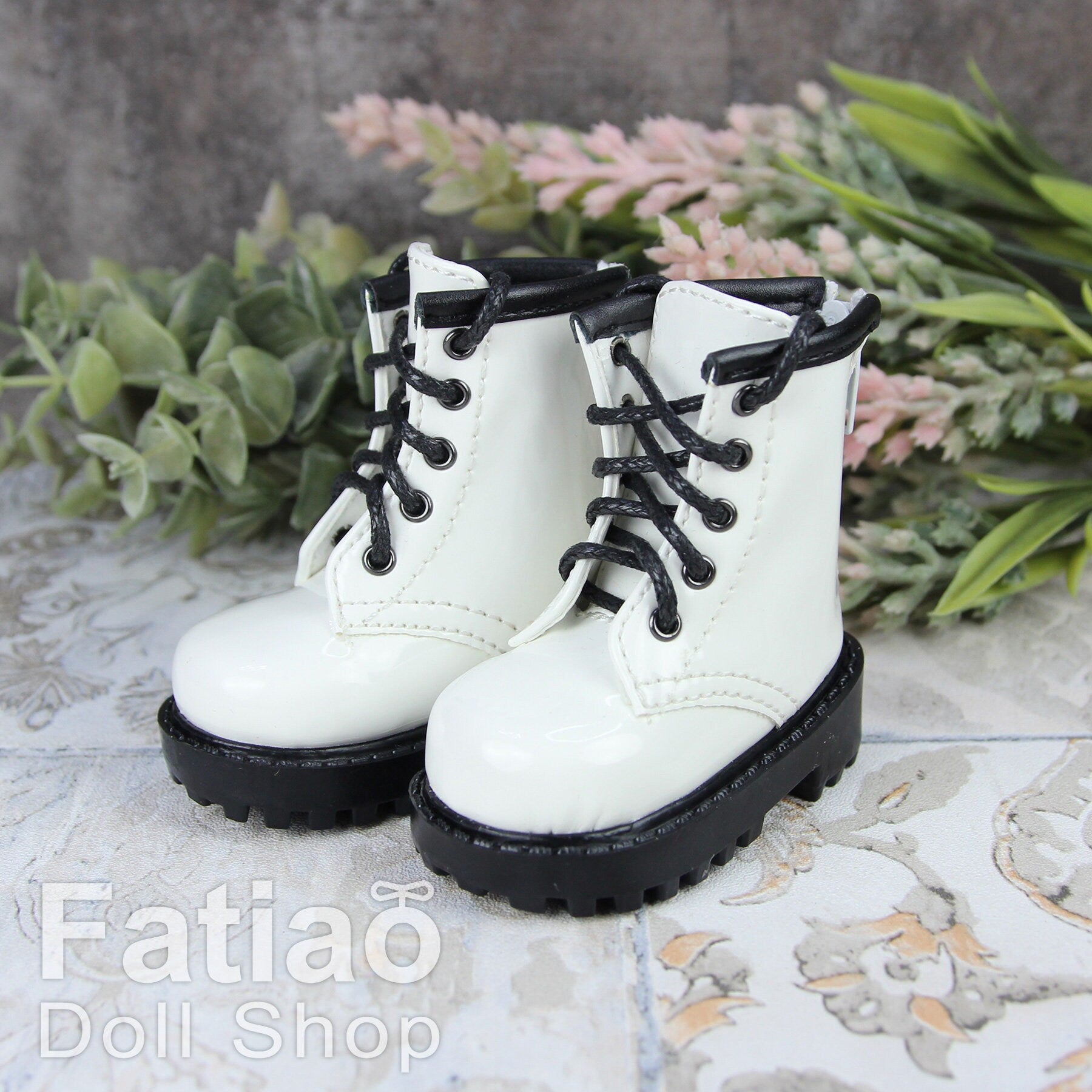 Fatiao - 1/4 BJD MSD dollfie Lace-up Boots Shoes - White (Size 6cm)