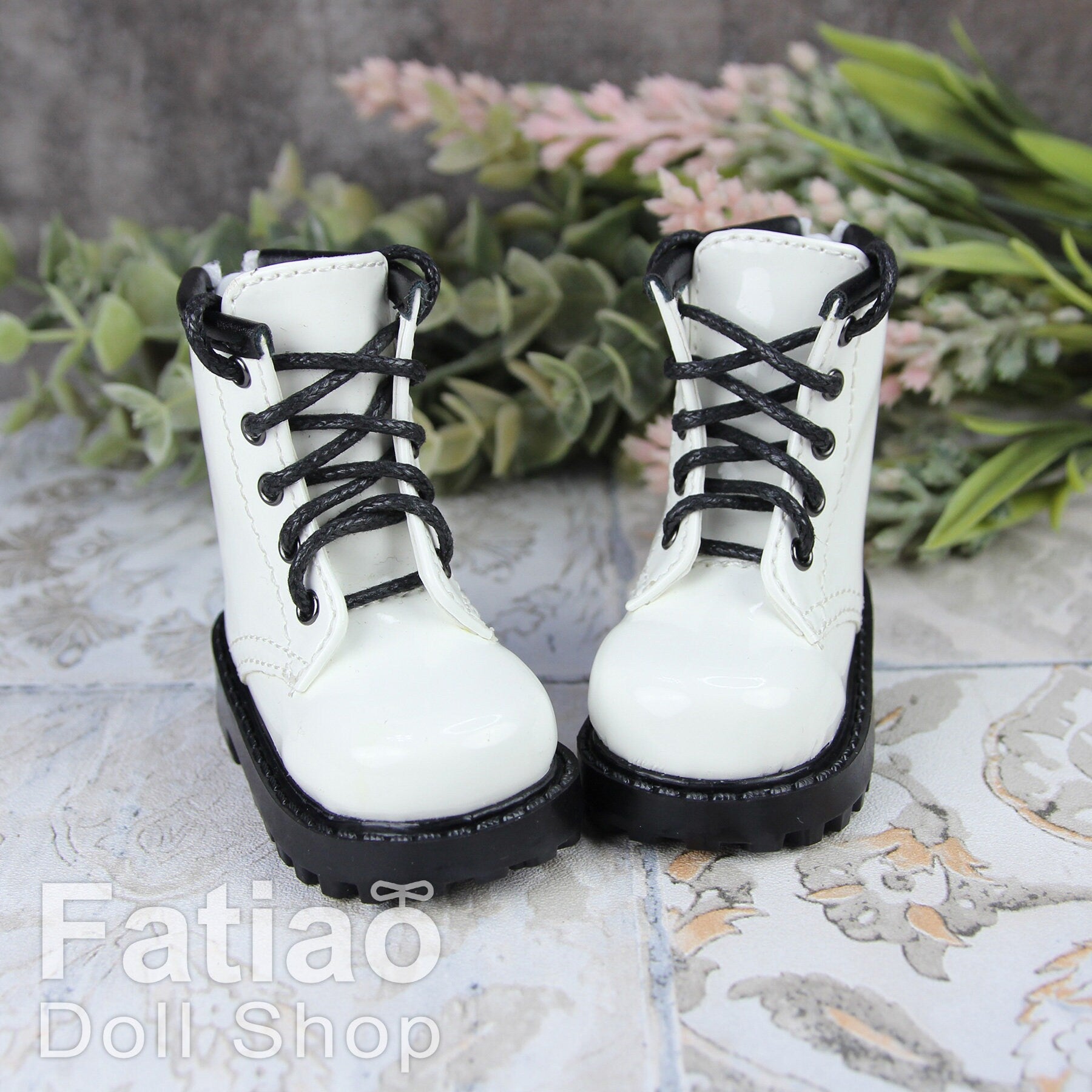 Fatiao - 1/4 BJD MSD dollfie Lace-up Boots Shoes - White (Size 6cm)