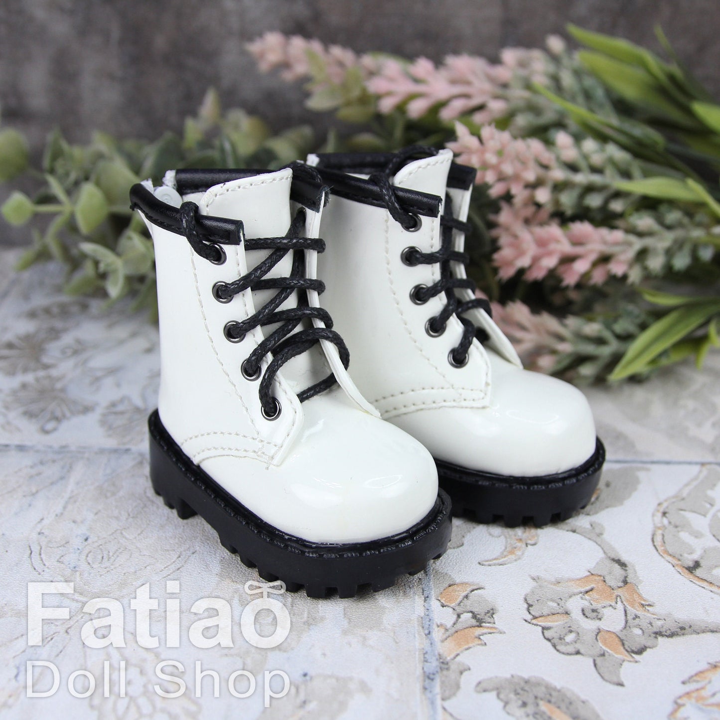 Fatiao - 1/4 BJD MSD dollfie Lace-up Boots Shoes - White (Size 6cm)